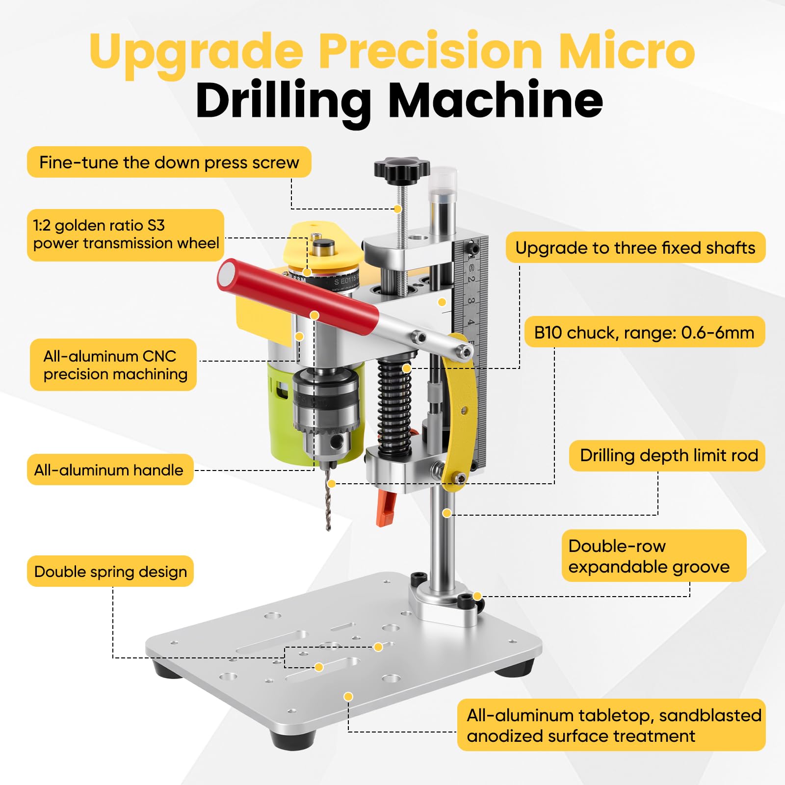 Standbohrmaschine, 4500-9000Rpm Miniatur Tischbohrmaschine mit 7 Geschwindigkeiten, Mini Tischbohrmaschine für DIY Holz, Metall und Kunststoff Electric Drill Press