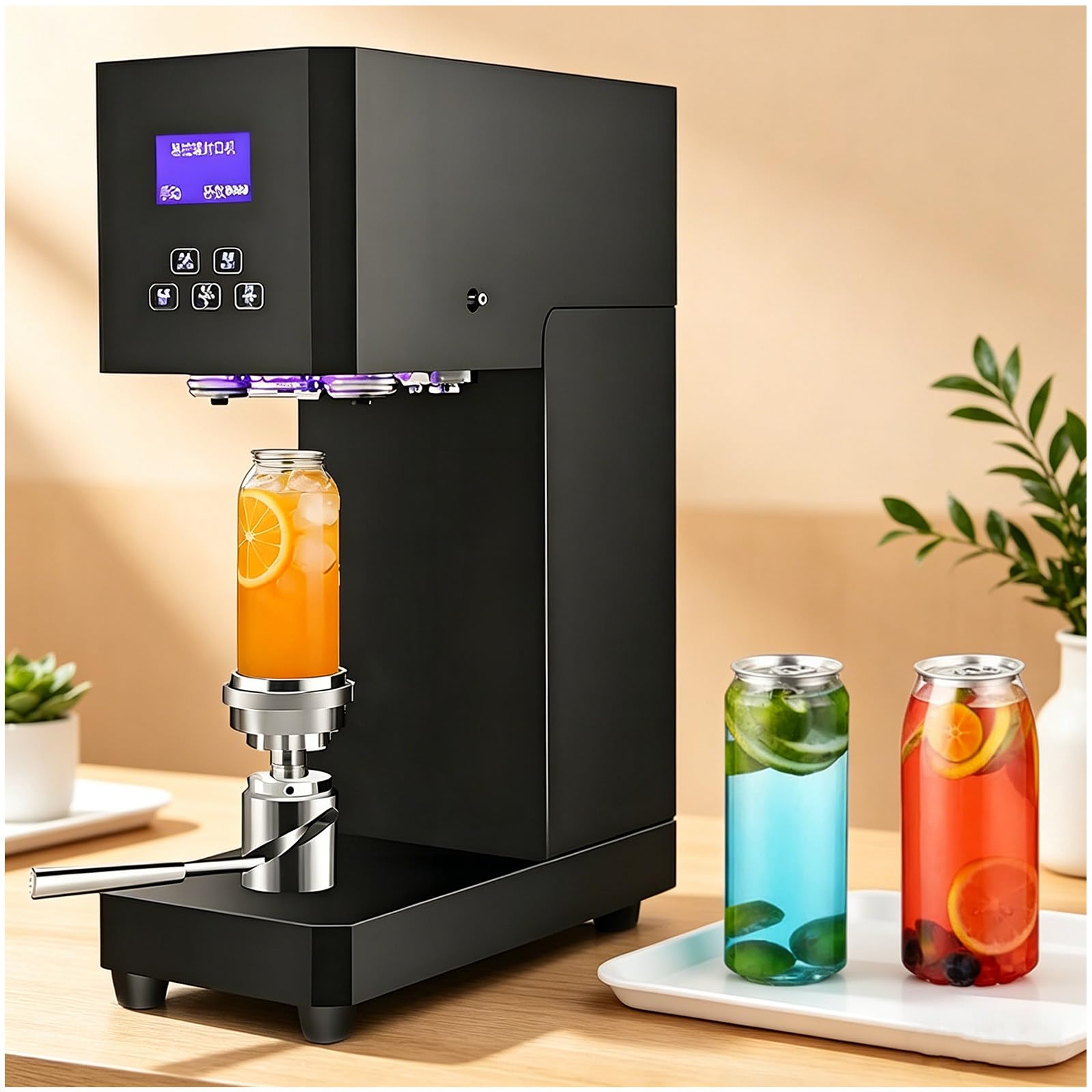 Scelleuse de Bouteilles et Canettes Commerciale à Hauteur Réglable avec écran LCD pour Bouteilles en Plastique Pet et Bouchons en Aluminium Black