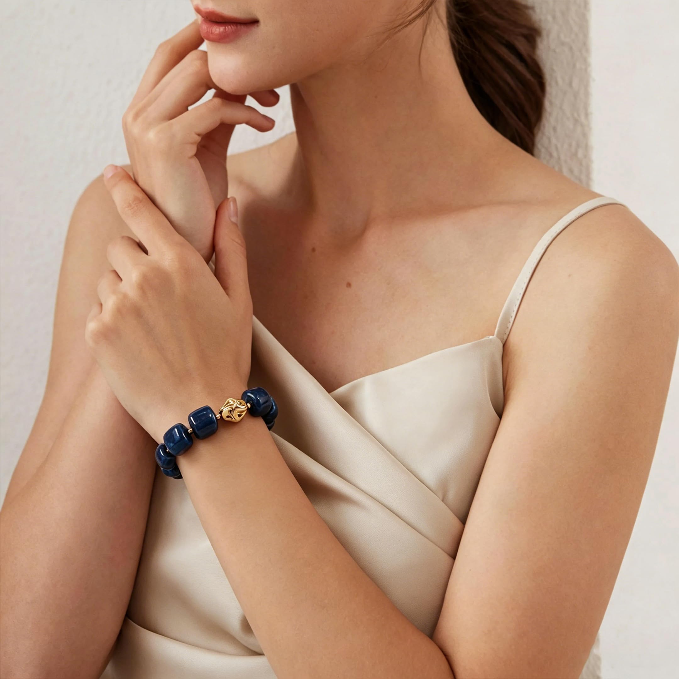 Braccialetto con perline grosse da donna, multicolore, con grandi perline in resina acrilica, elastico e allungabile, braccialetti alla moda e di tendenza, gioielli boho per vacanze estive al mare.