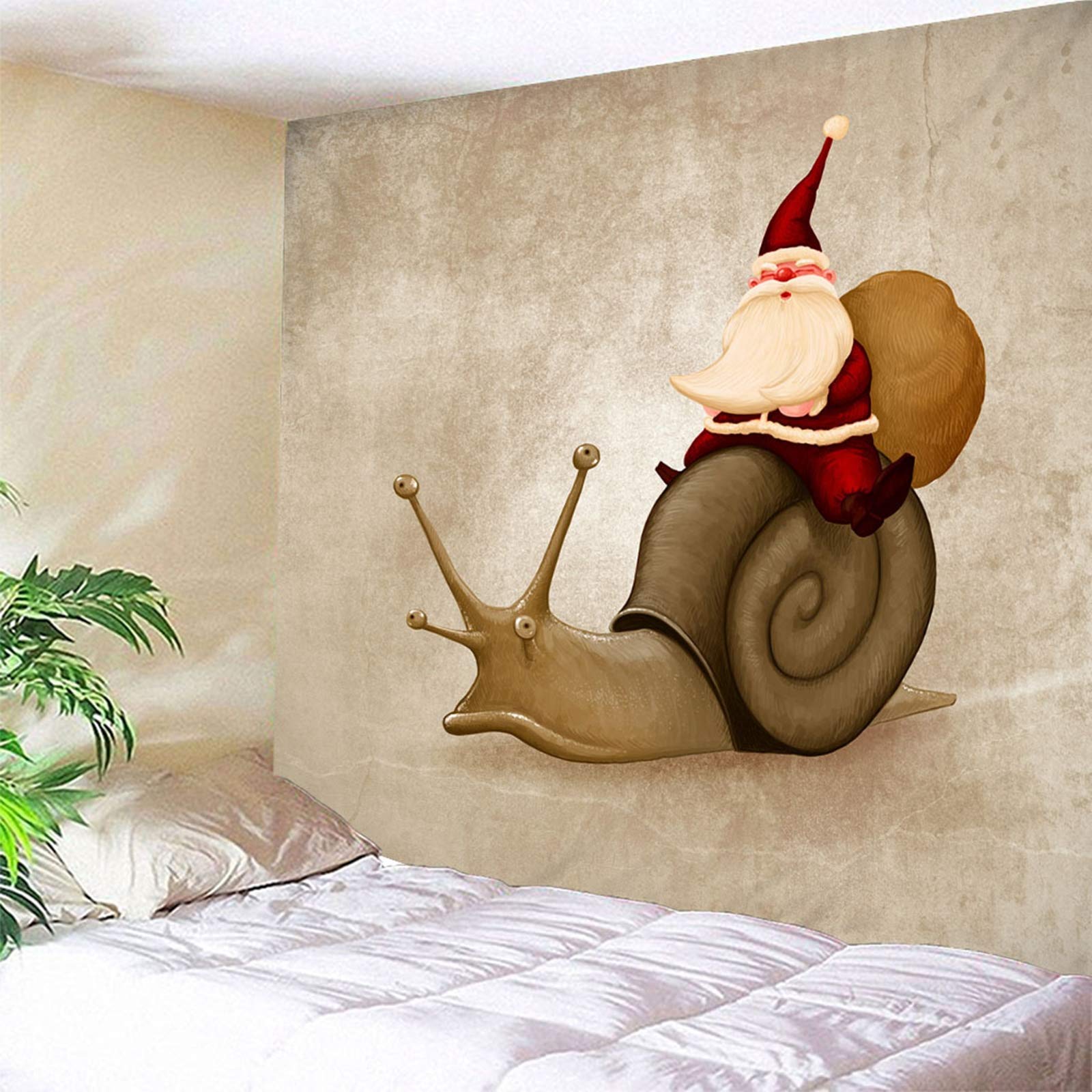 Arazzo da Parete Natalizio, Arazzo Appeso a Parete Lumaca e Babbo Natale Marrone Rosso Arazzi Tappeti Parete Camera Letto, 200x200CM