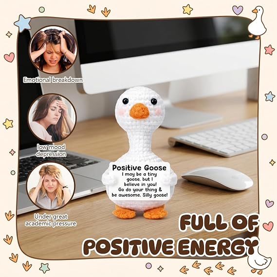 Silly Goose, Goose Crochet Animals, Crochet Animal Gift for Emotional Support, Decorative Companion for Desk and Office Spaces