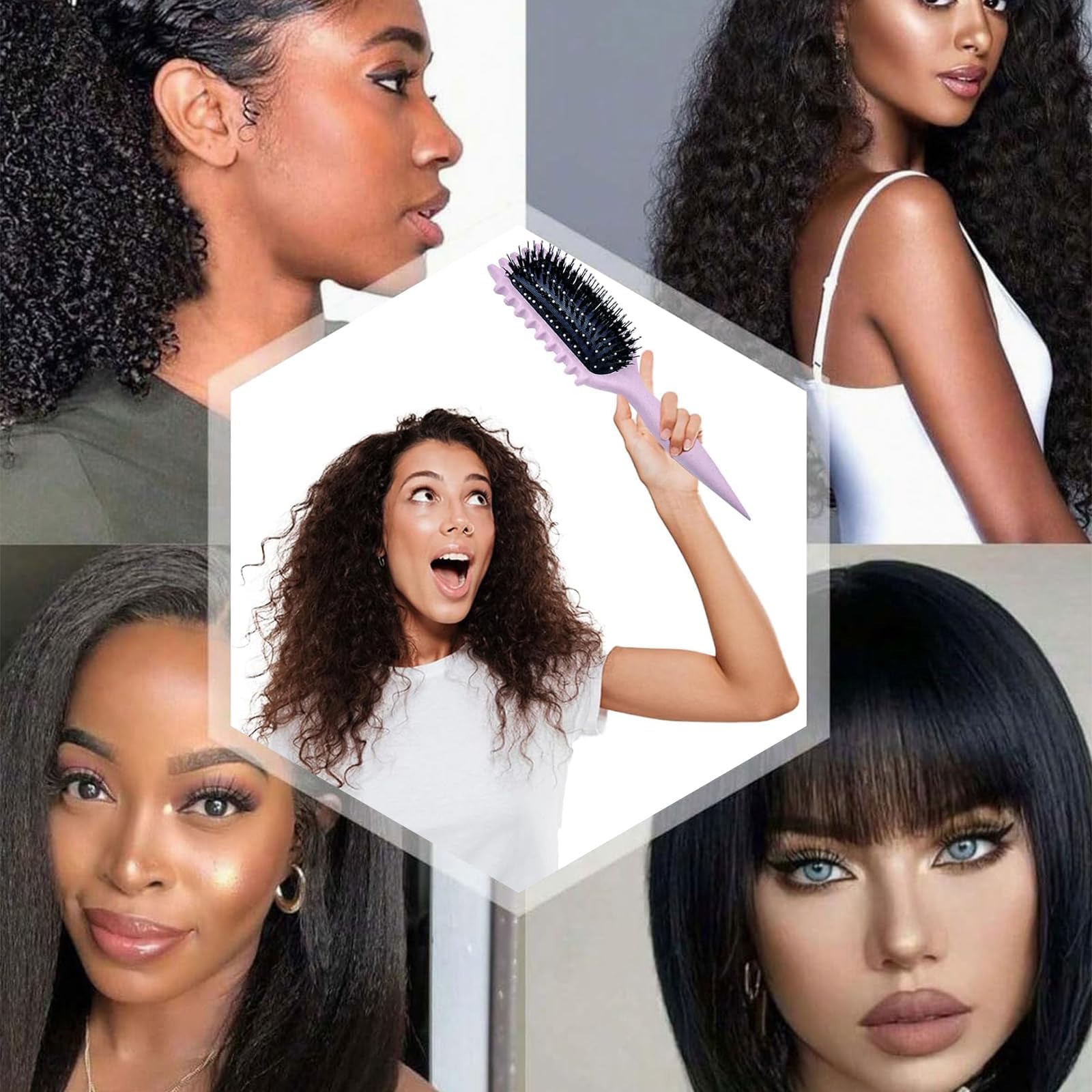 Cepillo Pelo Rizado Método Curly con Pulverizador Agua Pelo - Peine Definidor de Rizos para Formar, Definir Rulos y Reducir Frizz - Color Rosa, 27cm，200ml Spray Bottle