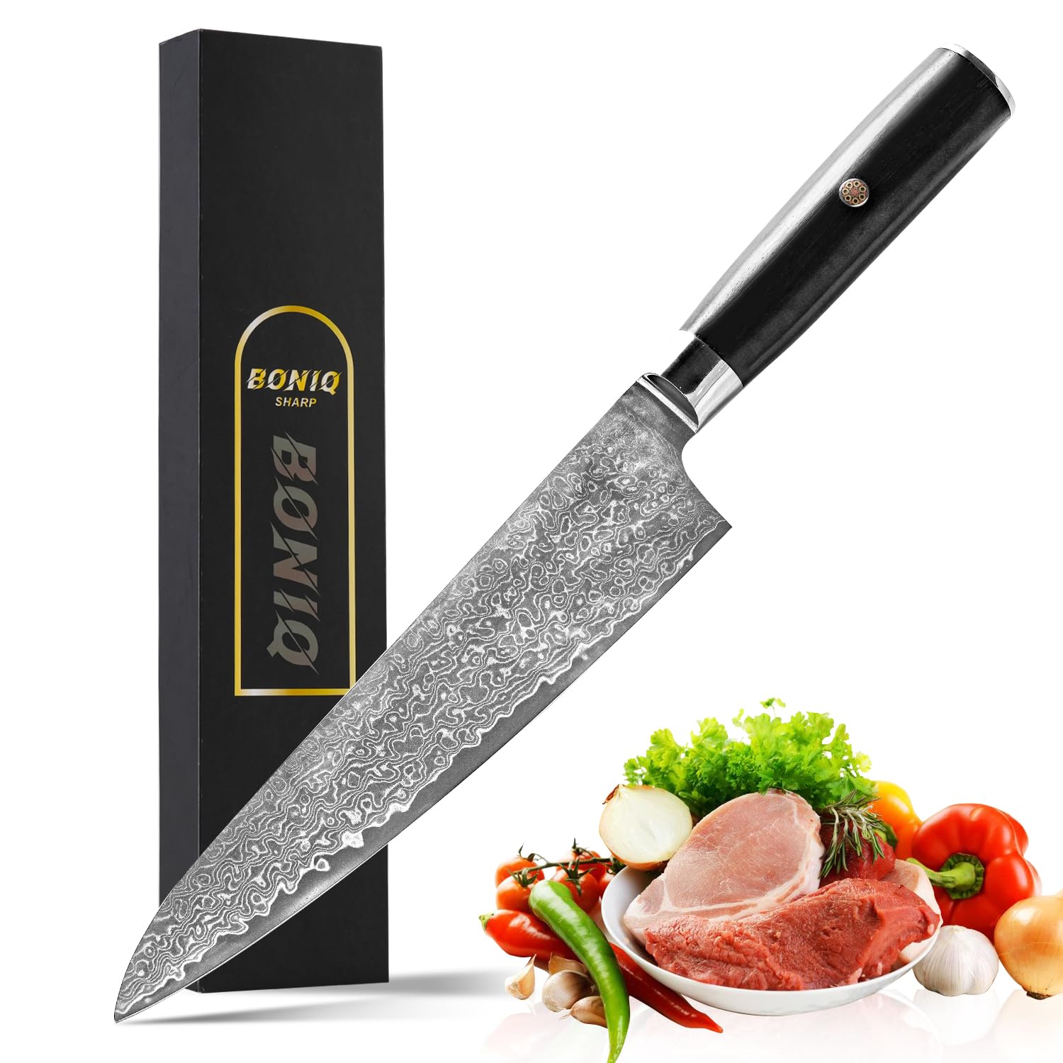 Amazon.com: Boniq Chef Knife 8 Inch Japanese Steel Damascus  