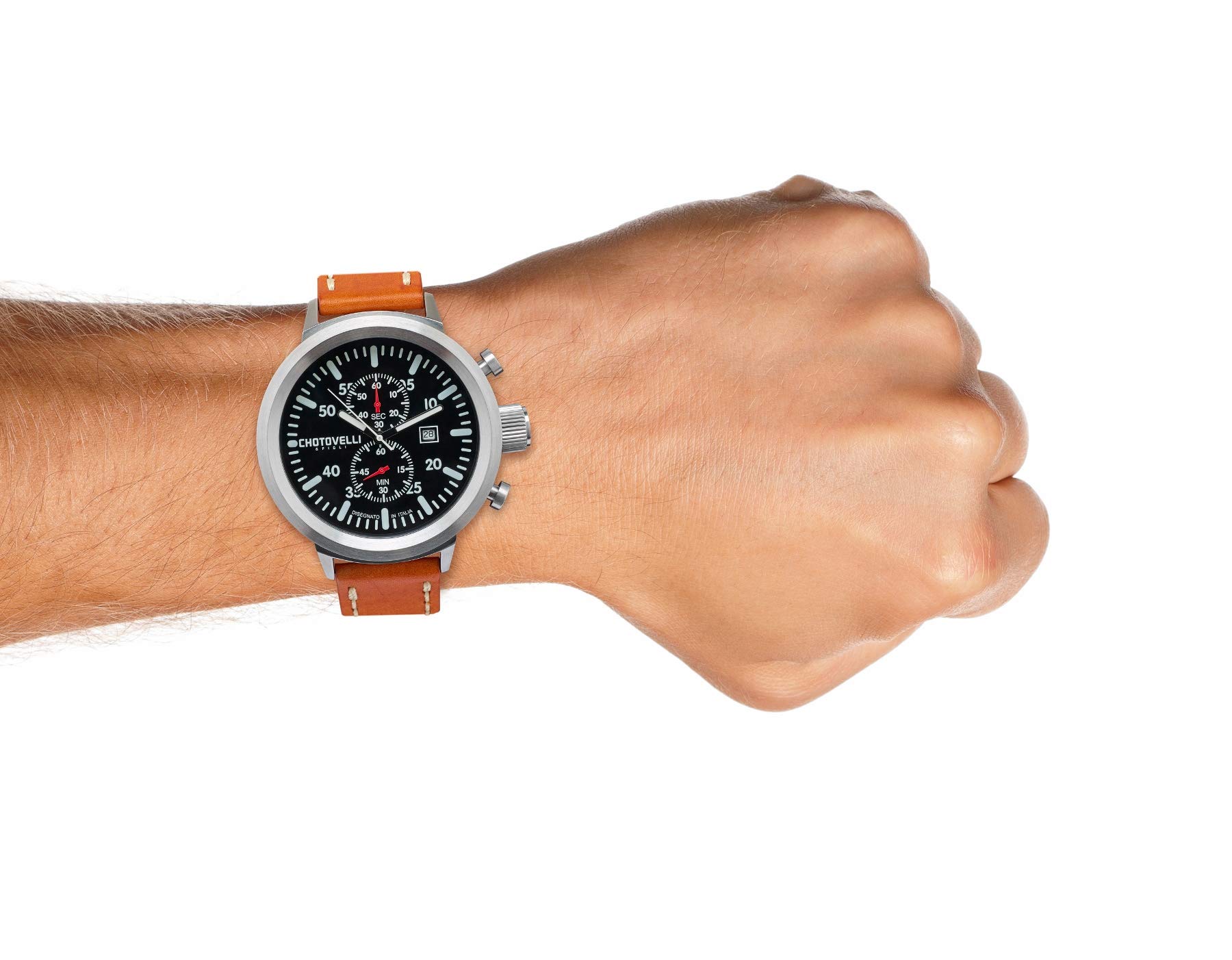 Chotovelli męski, duży zegarek, zegarek pilota 747, szafirowe szkło vintage, skórzany pasek pasek X-Large Chronograph 1