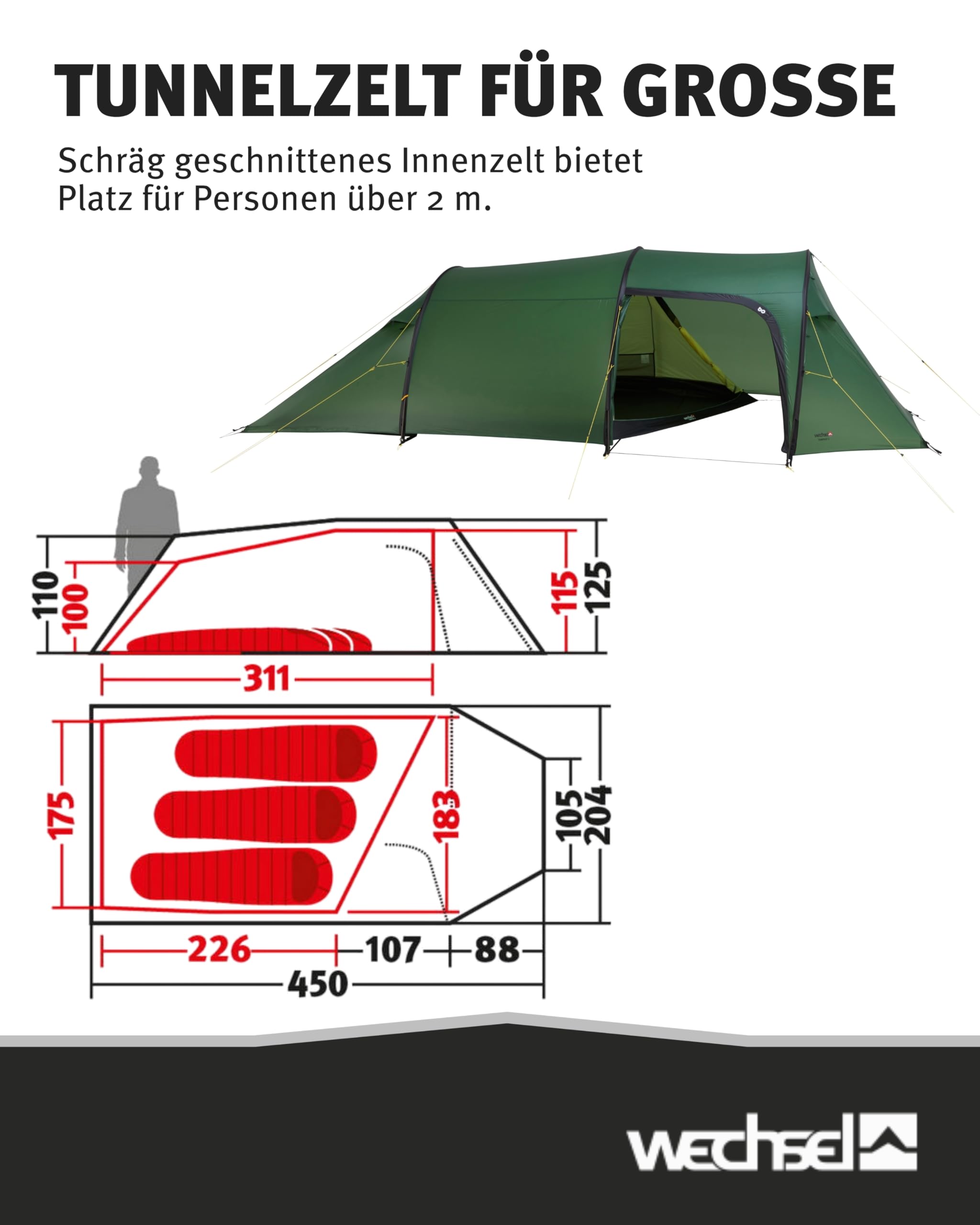 Wechsel Tempest 3 I Zero-G Tunnelzelt für 3 Personen I schnell aufbaubares Leichtgewichtszelt I kompakt & transportabel I ideales Outdoor-Zelt für Camping, Wandern & Radreisen