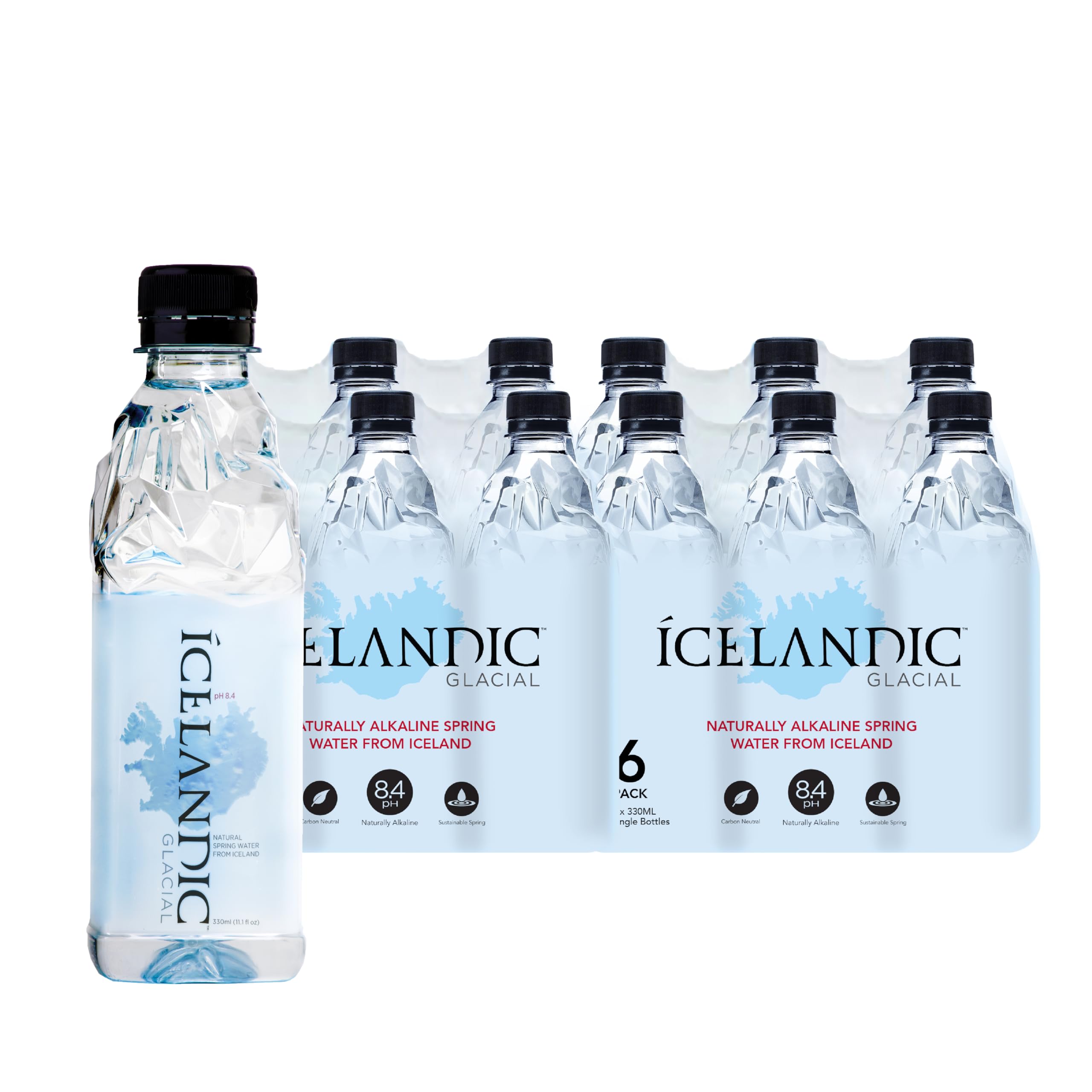 Icelandic Glacial Natural Spring Water, Unflavored, 330 ml / 11.1 Fl Oz (Pack of 24)