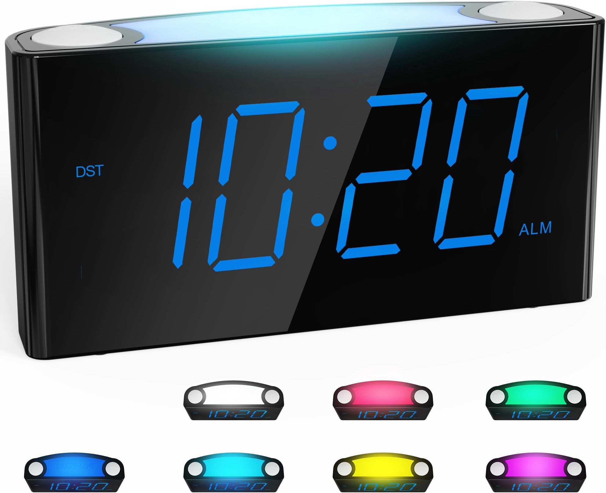 Rocam Digital Alarm Clock for Bedrooms - Large 7.5'' LED Display with Dimmer, Snooze, 7 Color Night Light, Easy to Set, USB Chargers, Battery Backup, 12/24 Hour for Kids,Heavy Sleepers(Blue)