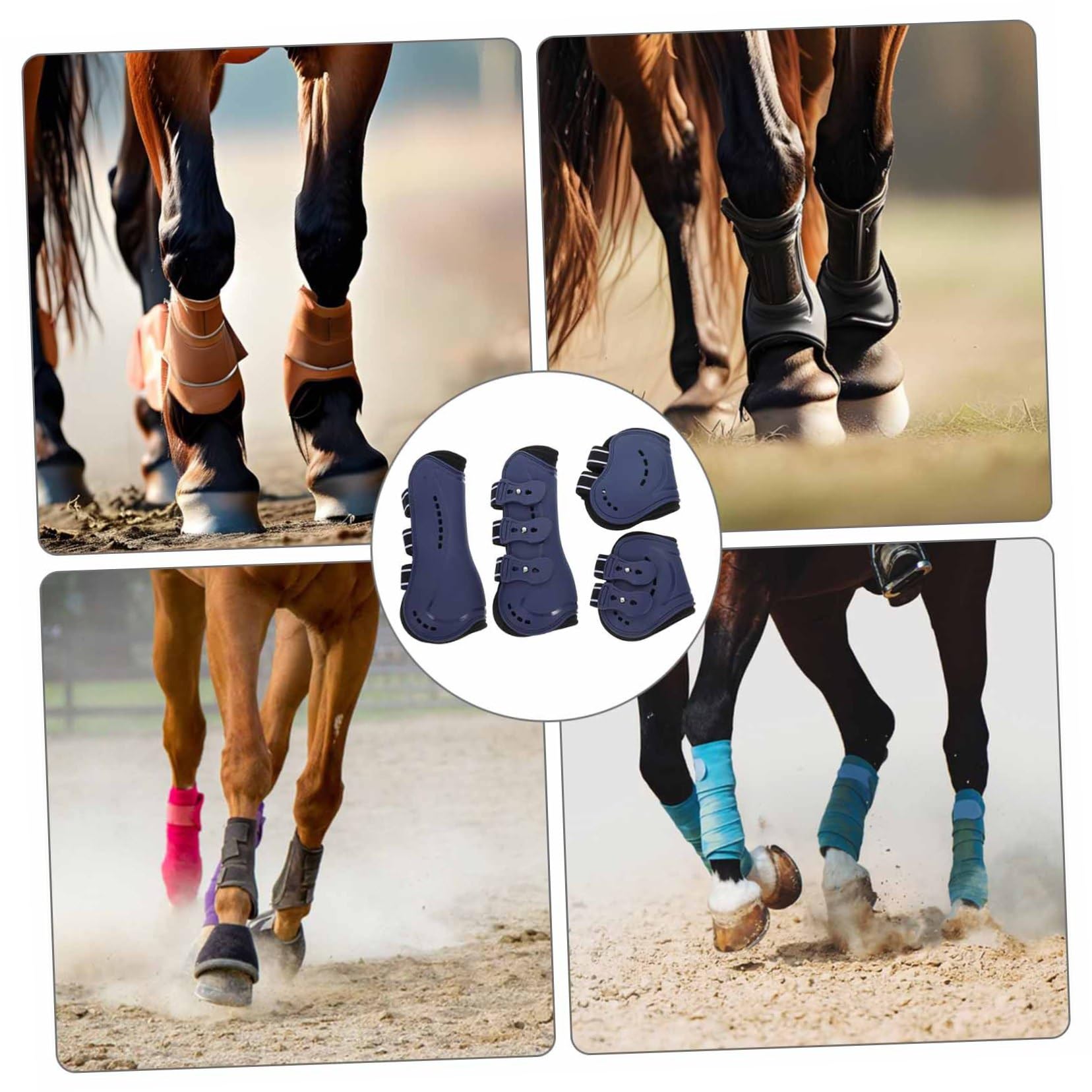 Stivali da Equitazione da Cavallo Protezione, 4 Pezzi Pu | Design a Punta Aperta, Adatti a Salti con Ostacoli e Trail Riding, Facile da Usare