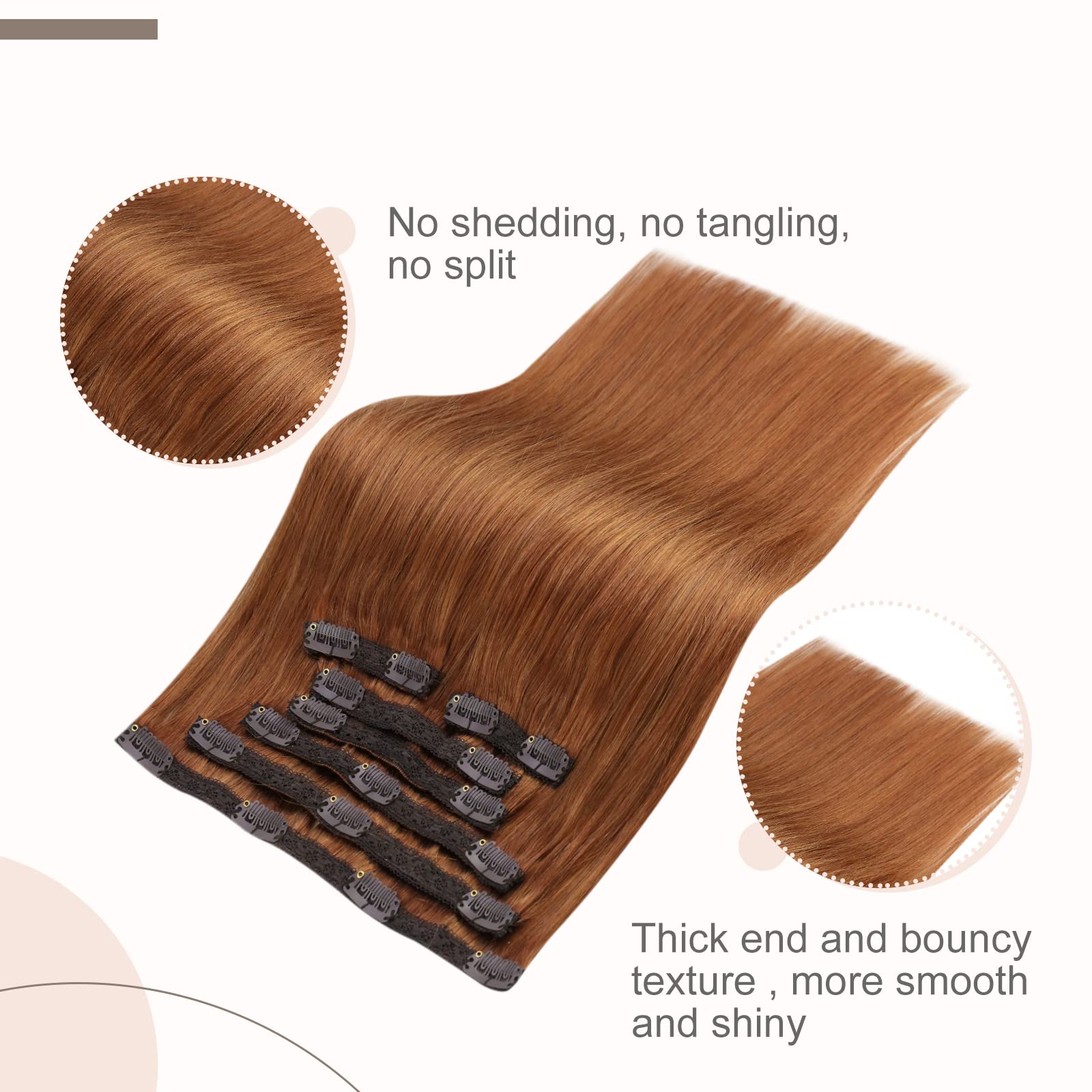 Fshine Extension Clip in Capelli Veri 40CM 120g Extension Lisci Capelli Marrone Rossastro Extension Brasiliano 7 Pezzi Full Head Double Weft Extension Clip in Human Hair Extension #350