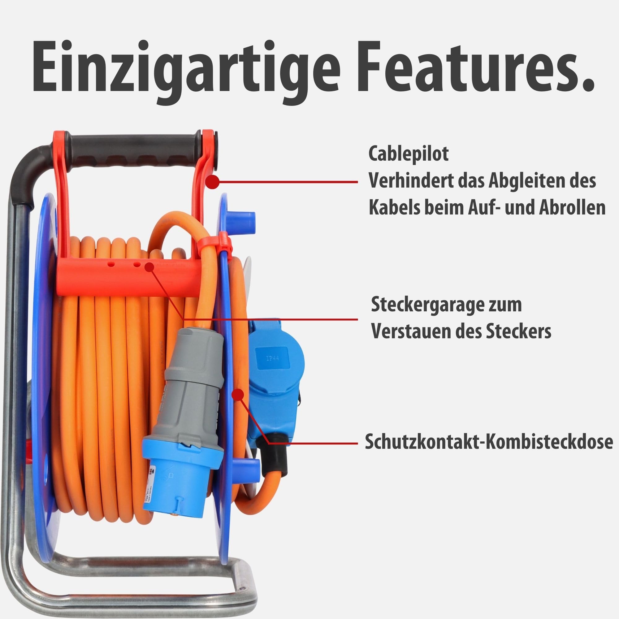 Brennenstuhl Camping-Kabeltrommel 25m, 230V,(H07RN-F 3G2,5 in orange, CEE-Winkelkupplung inkl. Schutzkontakt-Kombisteckdose, für den ständigen Einsatz außen IP44, Made in Germany)