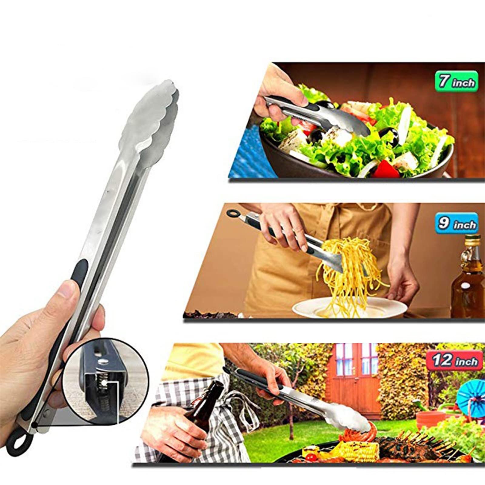 Pinza da Cucina Semplice atmosferica Clip per Barbecue Clip per Insalata Servire Cibo Pinza da Cucina in Metallo in Acciaio Inossidabile Clip di bloccaggio da Cucina (16 Pollici)