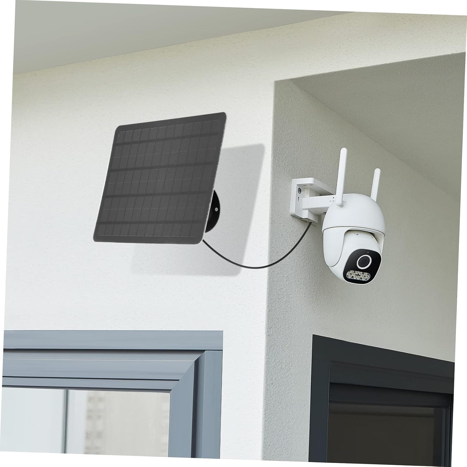 20w Solar Panel for Security Camera Monocrystalline Solar Charger Mounting Brackets for Outdoor Use Compatible Micro USB Security Cameras