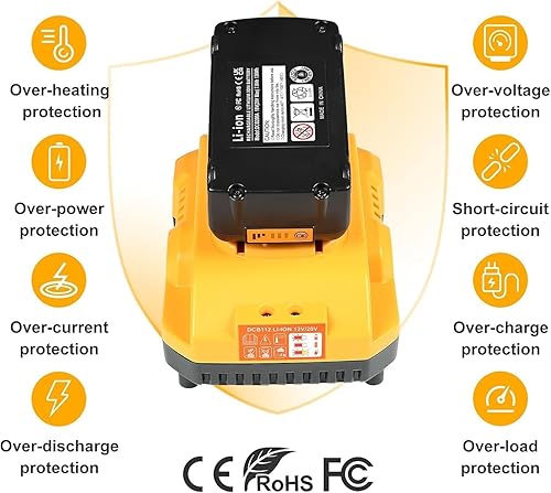 Miniatura 3 de 20v Max Battery Replacement for Dewalt Battery 5.0Ah with DCB112 Battery Charger Station for DCB200 DCB120 Amarillo,Negro,Negro -