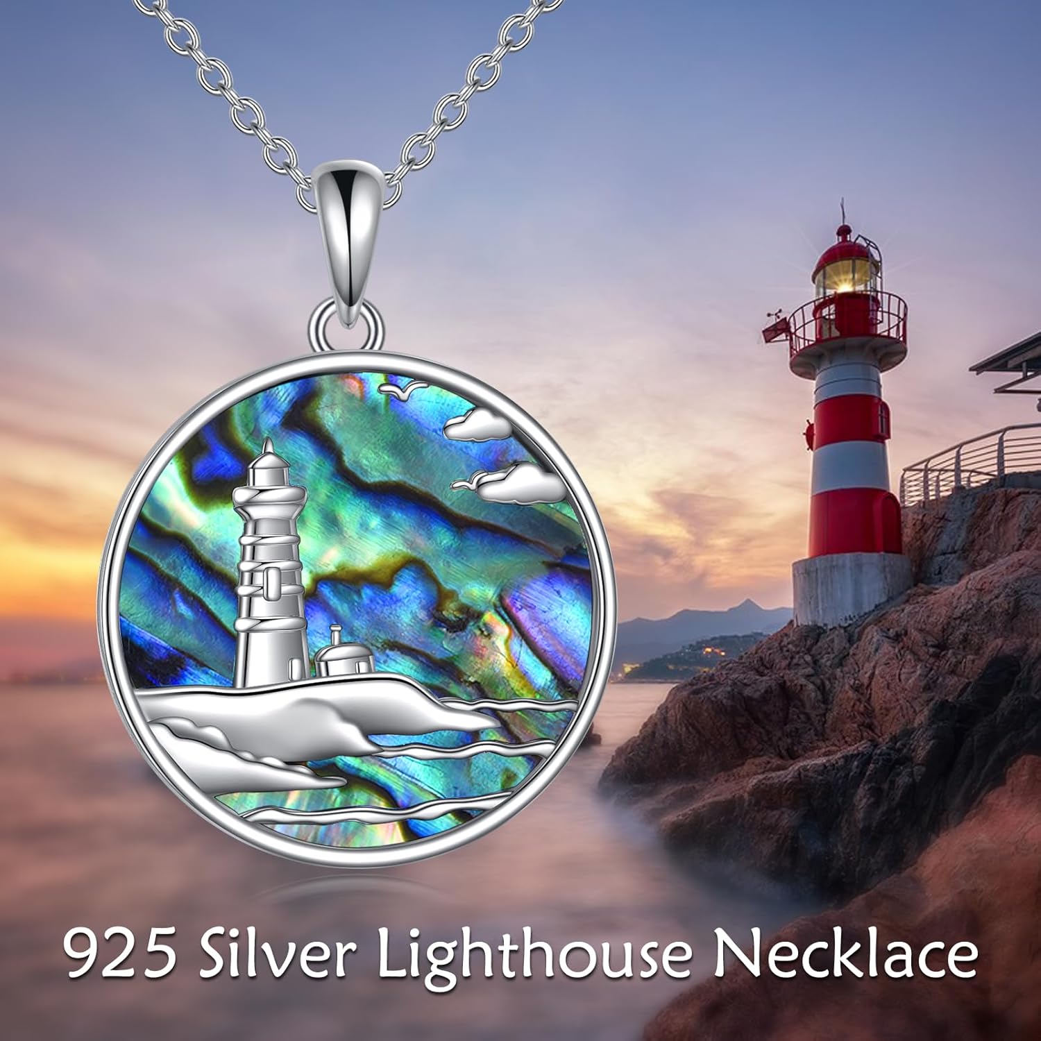 Butterfly/Lighthouse/Lotus/Triple Moon Goddess/Mushroom Necklace S925 Sterling Silver Abalone Shell Jewely Birthday Gifts for Women
