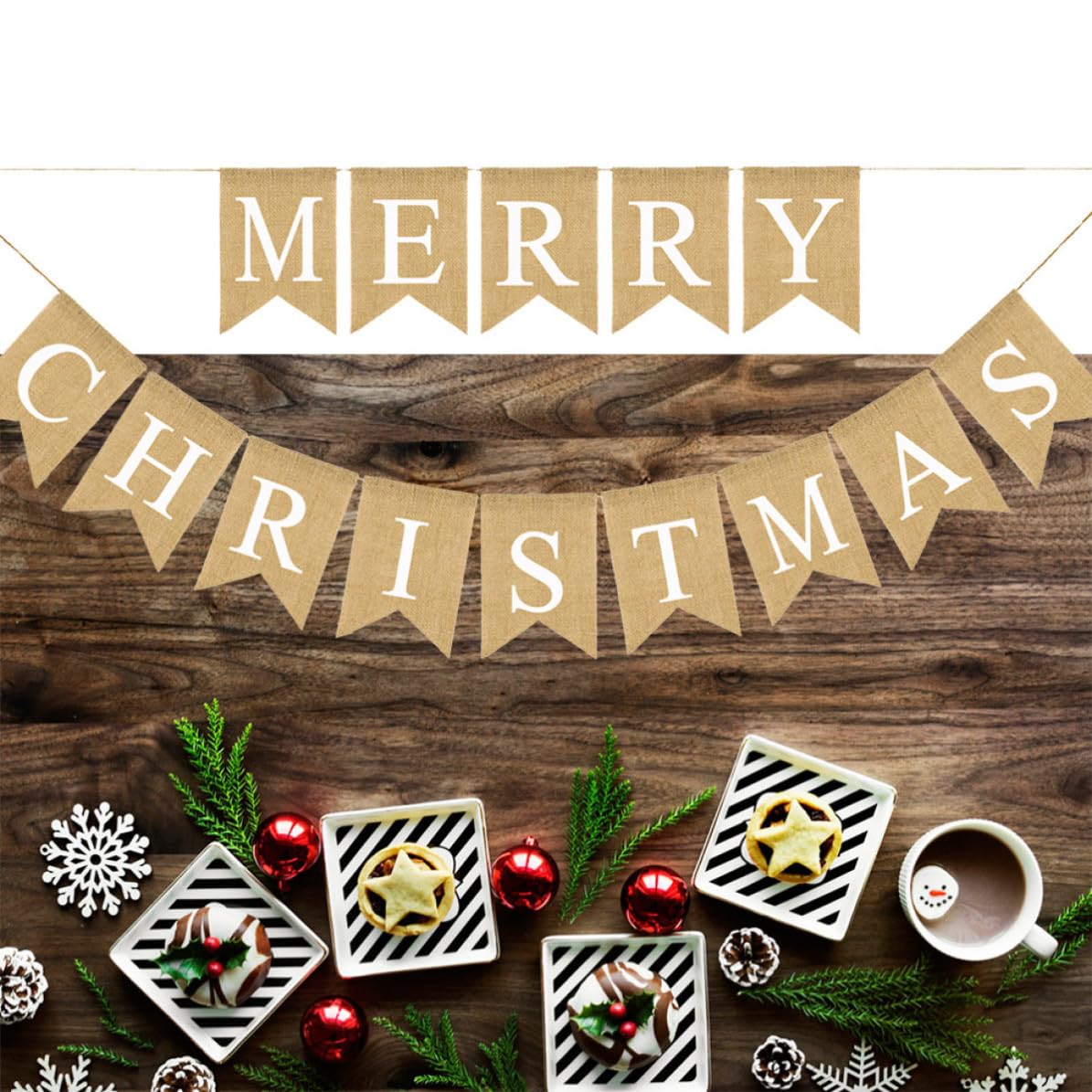 VICASKY Pancarta Colgante Diseño de de Golondrina Letras de Feliz Navidad de Lino Banderines de Arpillera para Decoración Interior y Exterior para Fiestas
