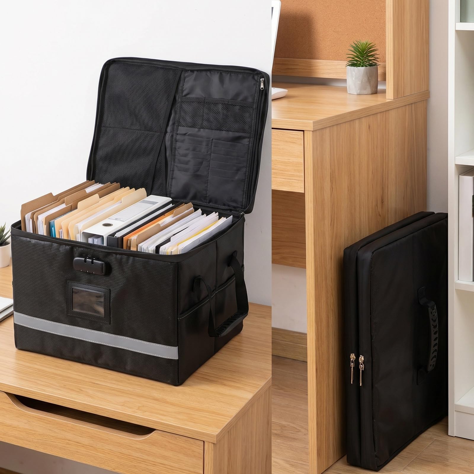 Operitacx Scatola portadocumenti impermeabile con serratura - Scatola organizer per documenti con cerniera e maniglia - Armadietto portadocumenti portatile con molteplici tasche per riporre materiale
