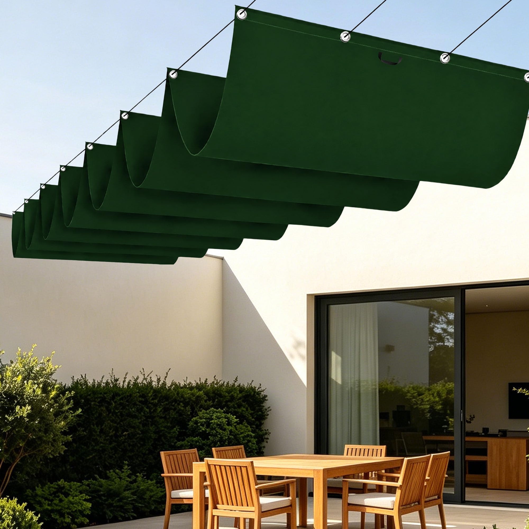 Voile ombrage rétractable vague 250x240 vert foncé imperméable