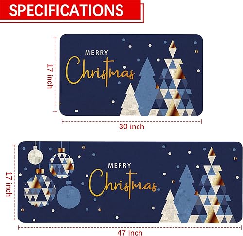 Miniatura 4 de Mloabuc - Juego de 2 alfombrillas de cocina de Merry Christmas, antifatiga, impermeables, resistentes a las manchas, alfombra azul decorativa,
