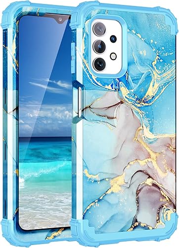 Miniatura 1 de Funda para Galaxy A53 5G, diseño de mármol, tres capas, resistente, a prueba de golpes, híbrida, de plástico duro, goma de silicona suave, funda