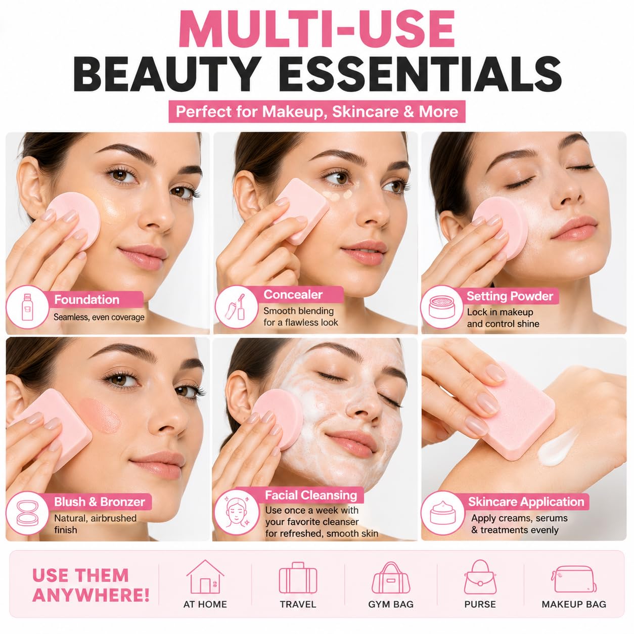 Blender Esponjas de maquillaje para belleza – Mezcla sin látex para cobertura completa en polvo, crema, cosméticos líquidos, de larga duración, desechables aplicadores de espuma – Paquete de 12