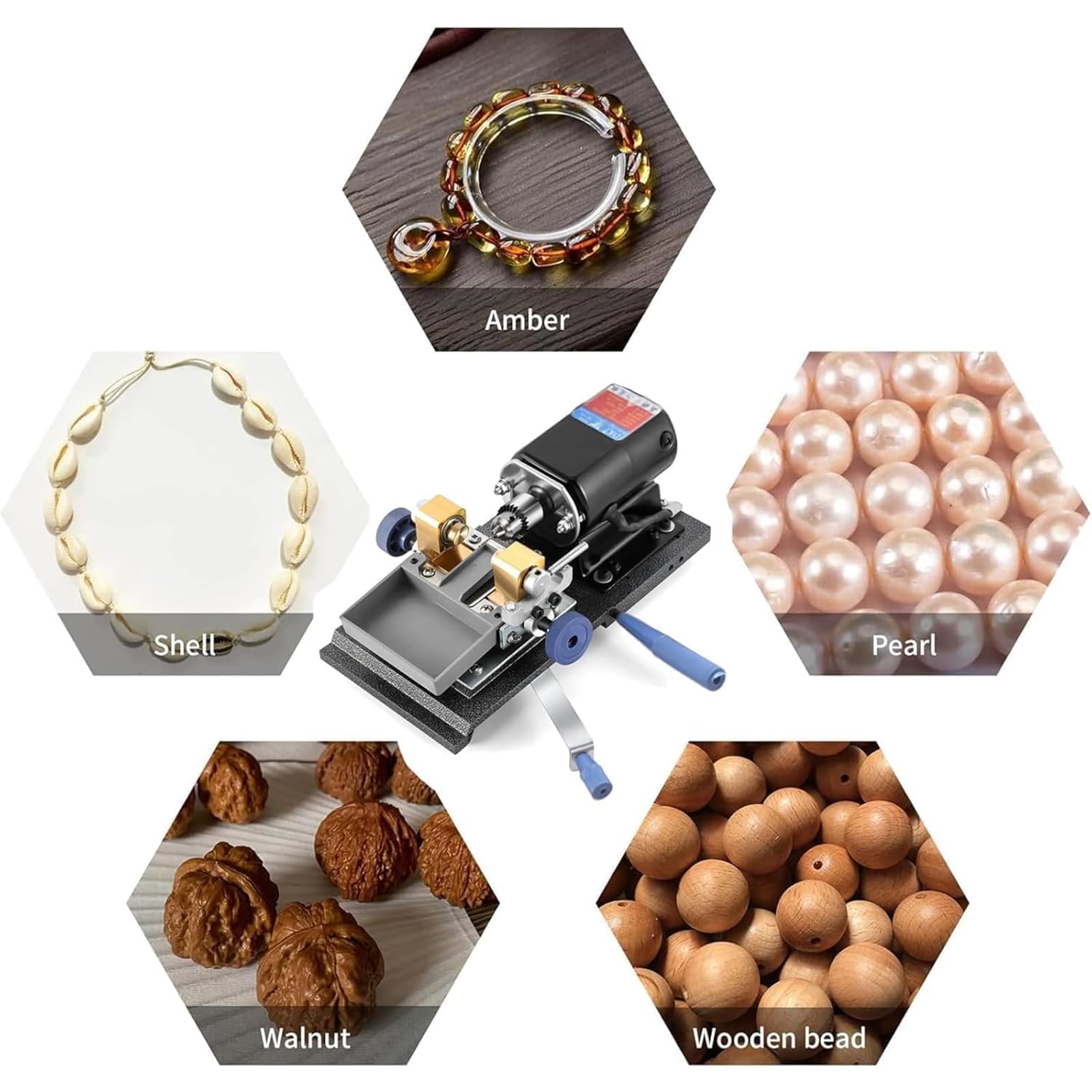 Foratrice per perline, direzione della punta del trapano regolabile, include 15 paia di morsetti, materiale ABS resistente, ideale per conchiglie, coralli e pietre d'ambra