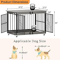 Vista 2 de COZPAW Muebles de jaula para perros, jaulas de 48 pulgadas para perros medianos/medianos, de madera, para perros, jaula resistente para interiores