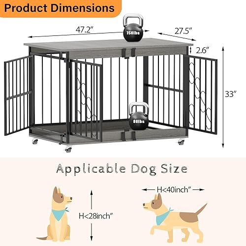 Miniatura 2 de COZPAW Muebles de jaula para perros, jaulas de 48 pulgadas para perros medianosmedianos, de madera, para perros, jaula resistente para interiores