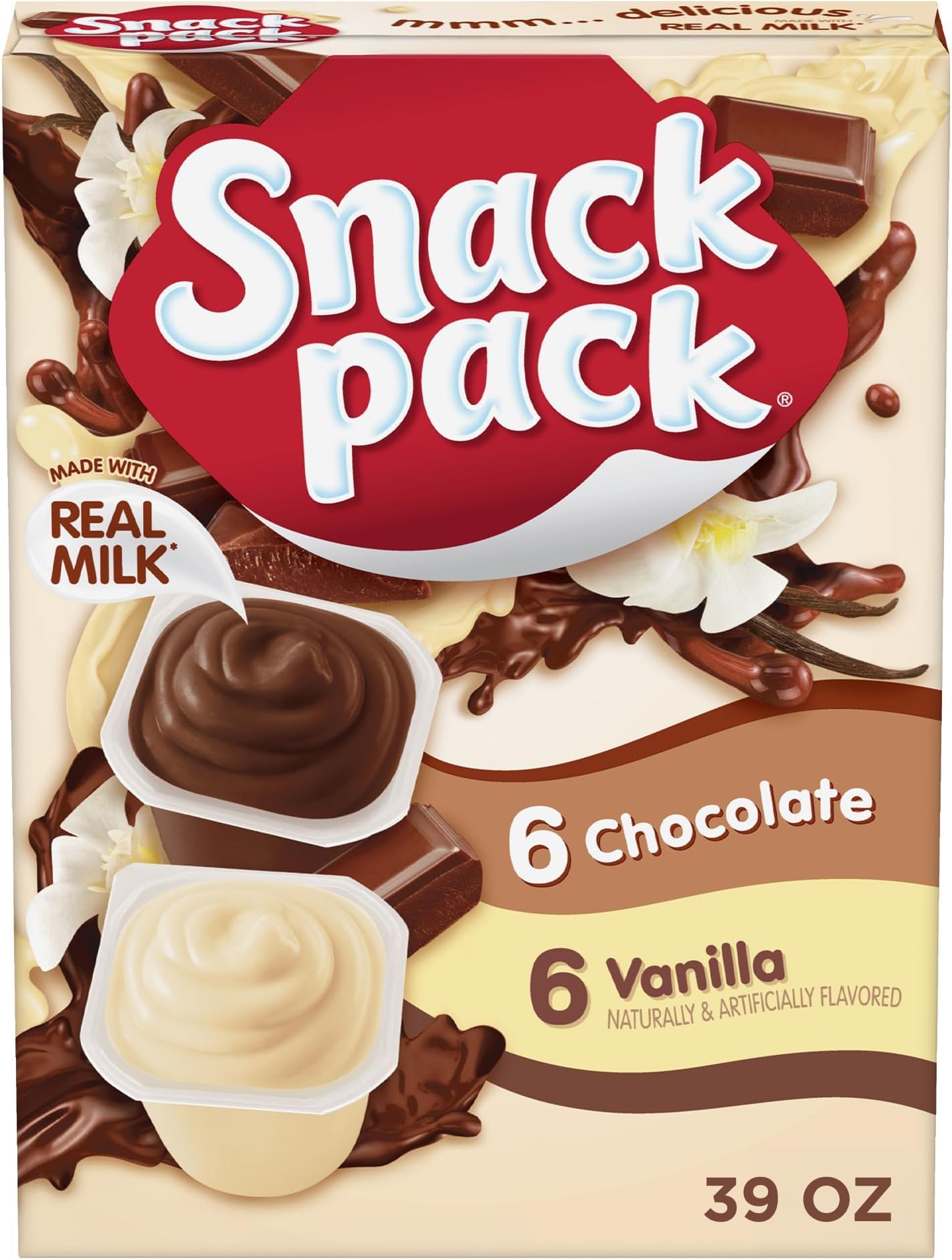 Snack Pack Chocolate and Vanilla Flavored Pudding Cups, 3.25 oz., Family_Pack (Pack of 72)