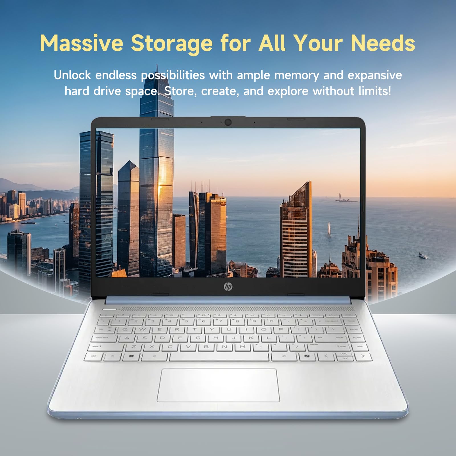 HP 14 Laptop Computer, Quad-Core (Beat i3-1115G4), 8GB RAM 256GB Storage (128GB UFS+128GB Ghost Manta SD Cardd), Laptops for Study Student 1-Year Office 365 Copilot AI WiFi 6 Win11 w/GM Accessories