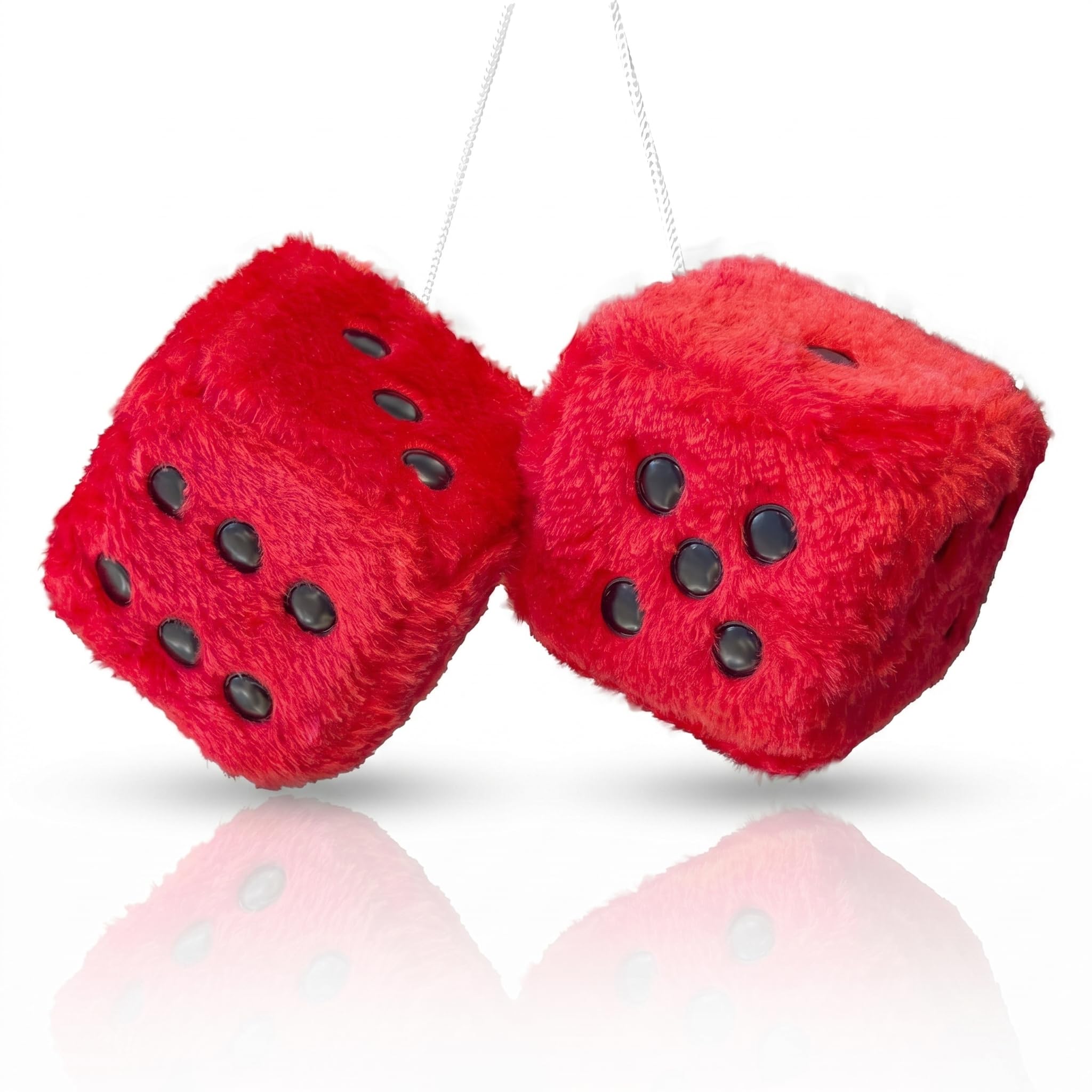 Xurison Red Pair Fluffy Dice For Car,Fluffy Dice,Car Decor,Retro Square Car Dice With Dots,Rear View Mirror Accessories,Cars Interior Hanging Ornament Decoration,Cute Soft Rearview Decor,Fuzzy Plush Cars Dices