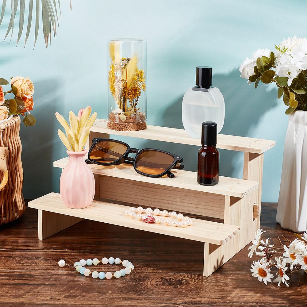 nbeads Houten Display Stand met 3 Niveaus, 3 Maten Onafgewerkte Display Risers Stand Planken Etalageverlichting Afneembare Display Stand voor Ambachten Collectie Sieraden Opslag