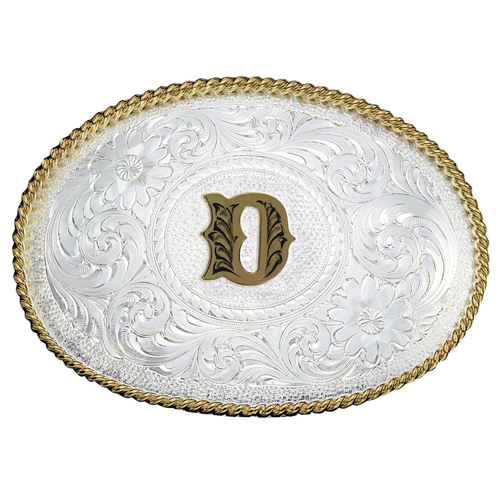 Montana Silversmiths Initial Engraved Gold Trim Western Belt Buckle