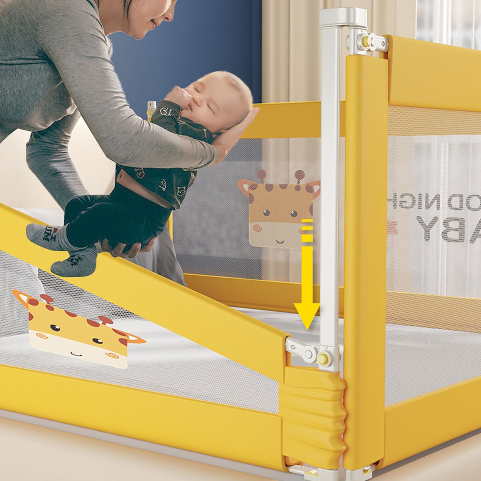 Barandilla de Cama portátil, Protector de Cama para niños y bebés, Altura Ajustable de 68 a 93 cm, barandilla de Cama Plegable y portátil para Viajes, barandilla de Seguridad para