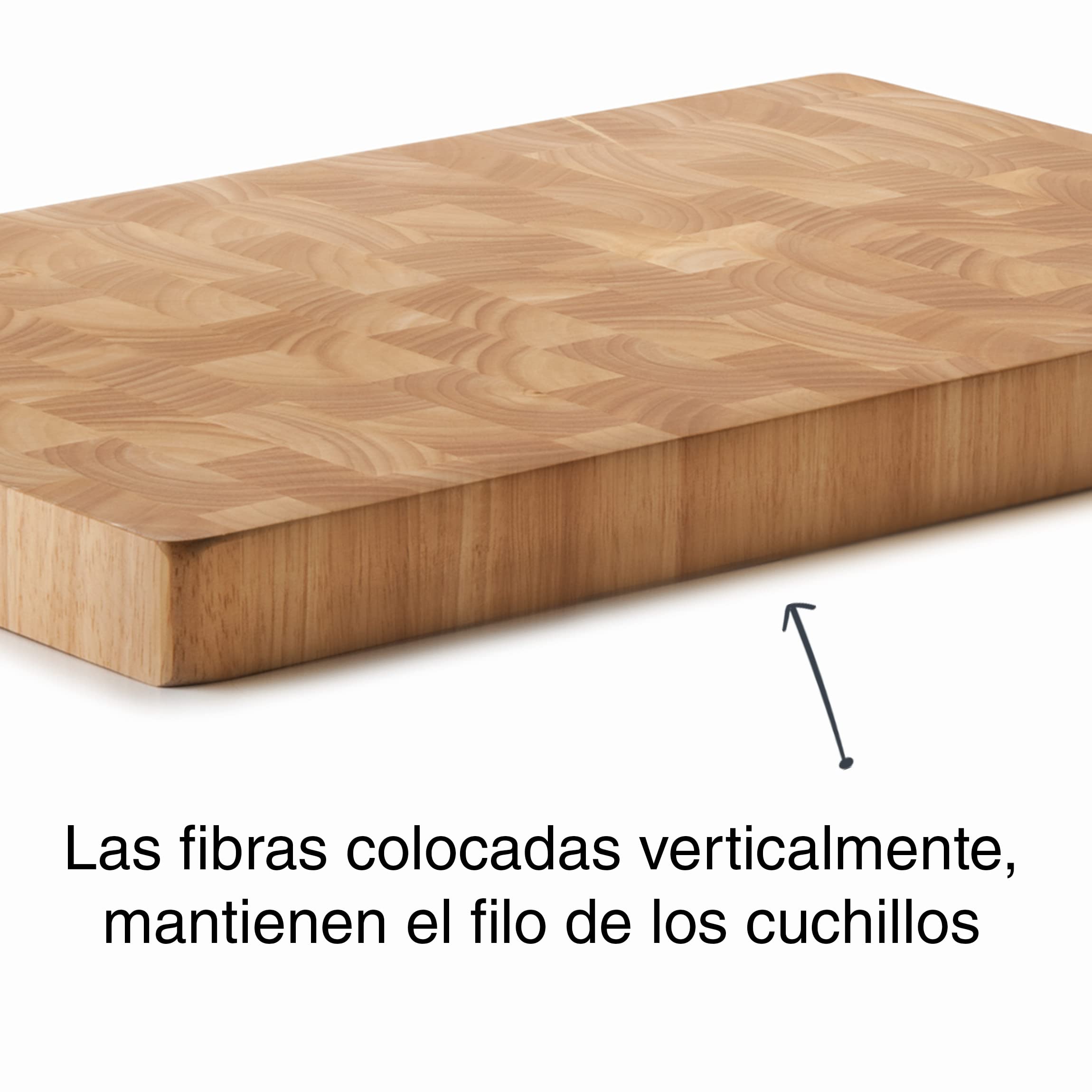 Lacor 60485 - Tabla de Corte de Madera de Caucho 53x3, 5x4 cm, Doble Cara | En madera natural, superficie de corte higiénica y estable; ideal para cocina profesional y uso diario en casa