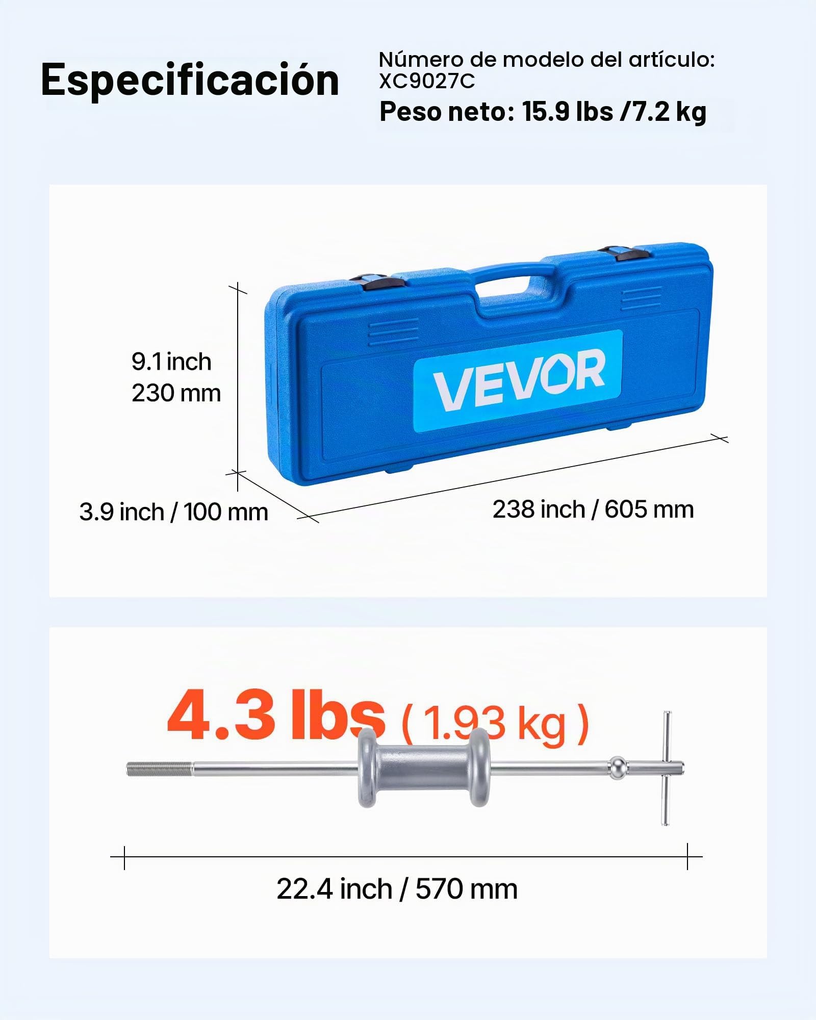 VEVOR Juego de Extractores de Martillo Deslizante de 9 Vías, Resistente al Agua y al Polvo y Duradero, 15 uds para Cojinetes de Rueda Delantera y Eje de Rueda Trasera, con Caja de Transporte