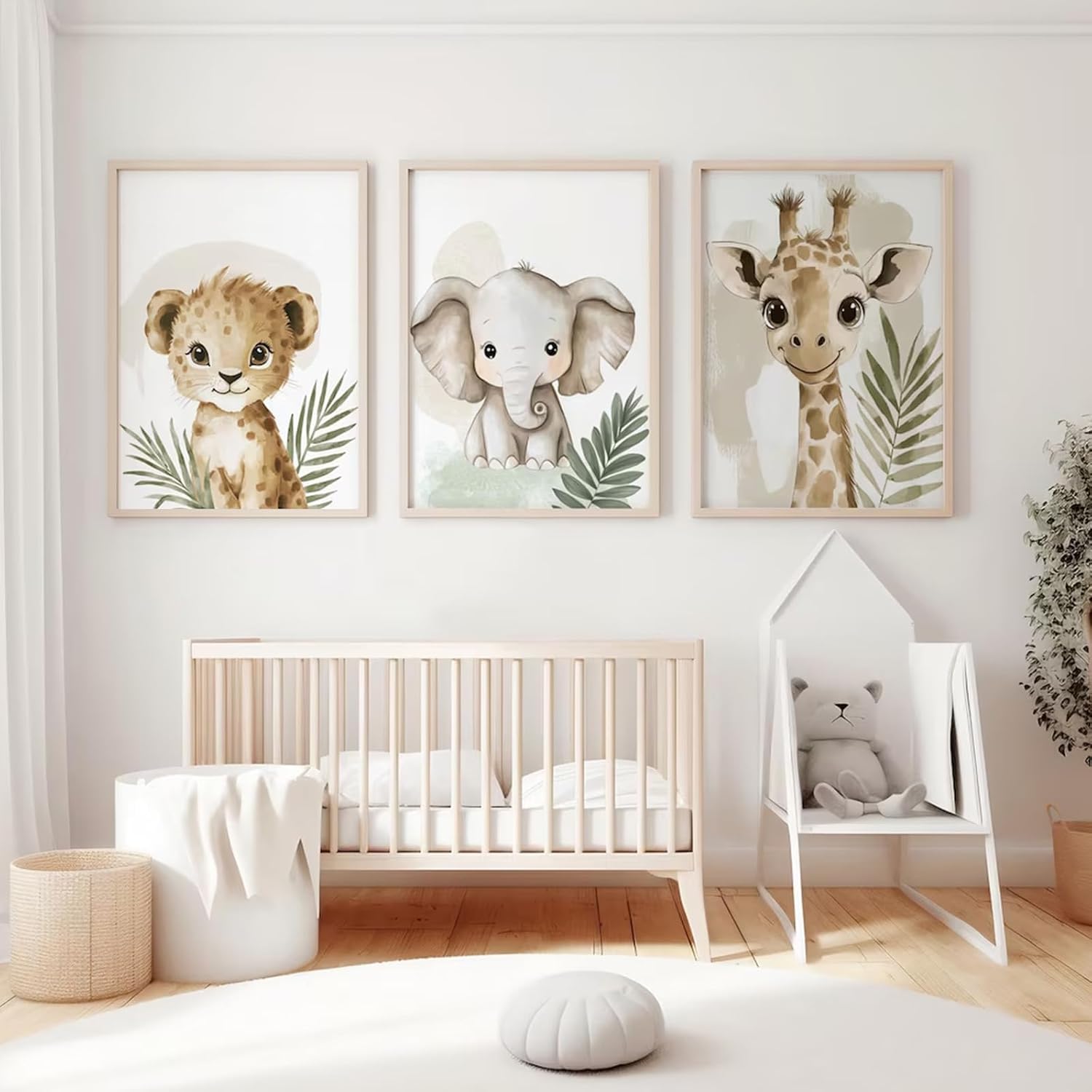 3 Laminas Animales Safari 30X40CM Cuadros Habitacion Infantil Niño Jirafa Elefantes León Poster Animales Bebe Salva Lienzo Decorativo Infantil Laminas Decorativas Pared Bebe Niño sin Marco