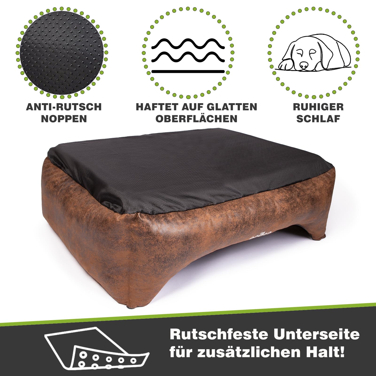 CopcoPet Cama para perros Emma ortopédica, marrón envejecido, 80 x 60 cm, aspecto de ante, lavable y fácil de limpiar, cesta elevada para perros con superficie de descanso viscoelástica, para perros