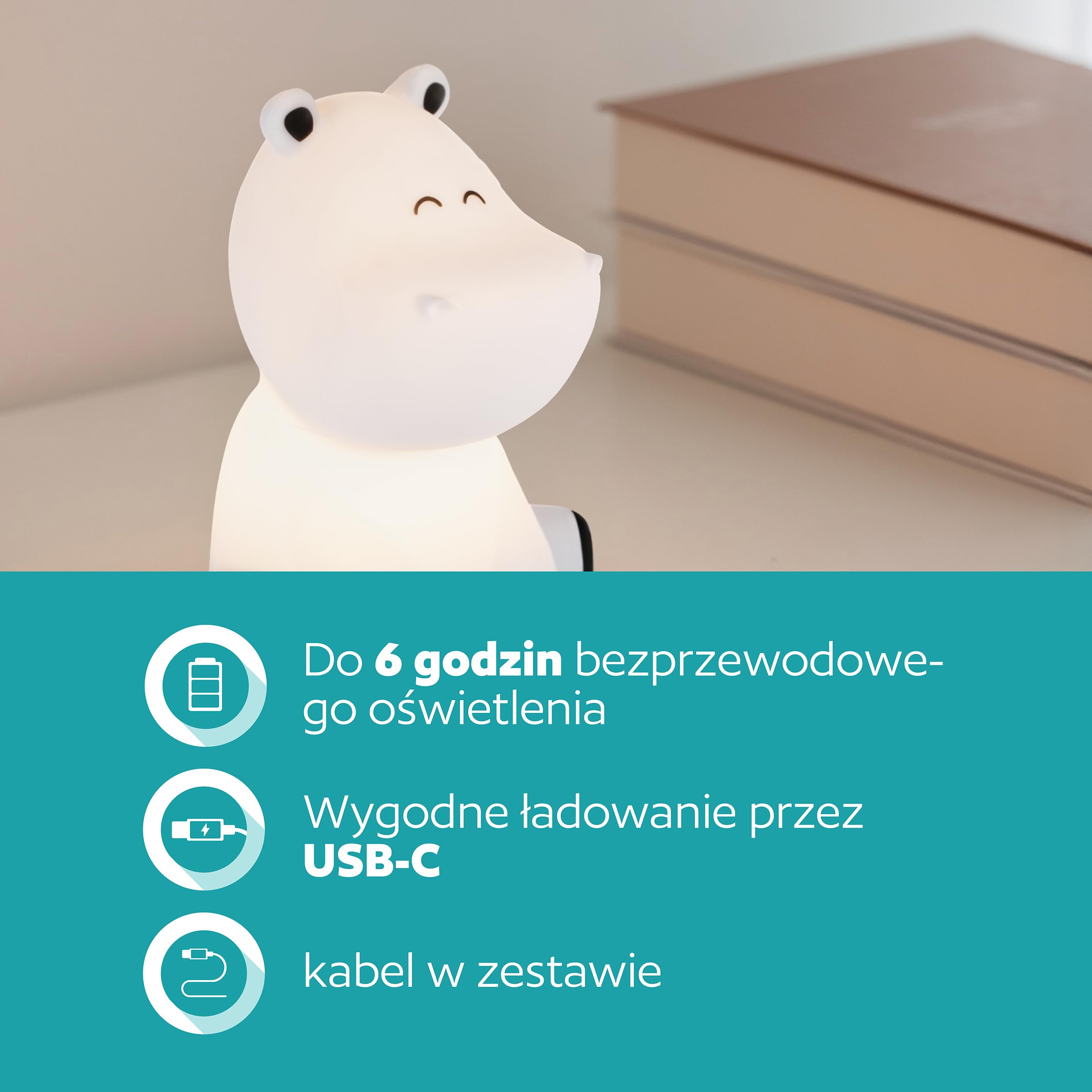 EGLO Castellino Lampka nocna LED na baterie, lampa stołowa hipopotam, dekoracja do pokoju dziecięcego chłopca, dla dzieci, łóżka niemowląt, dotykowa, niebieska, ciepła biel, RGB