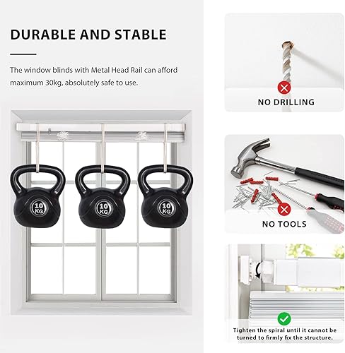 Miniatura 10 de LazBlinds Mini persianas horizontales de vinilo sin cordón, sin herramientas, sin taladro, de 1 pulgada, persianas que filtran la luz para ventanas,