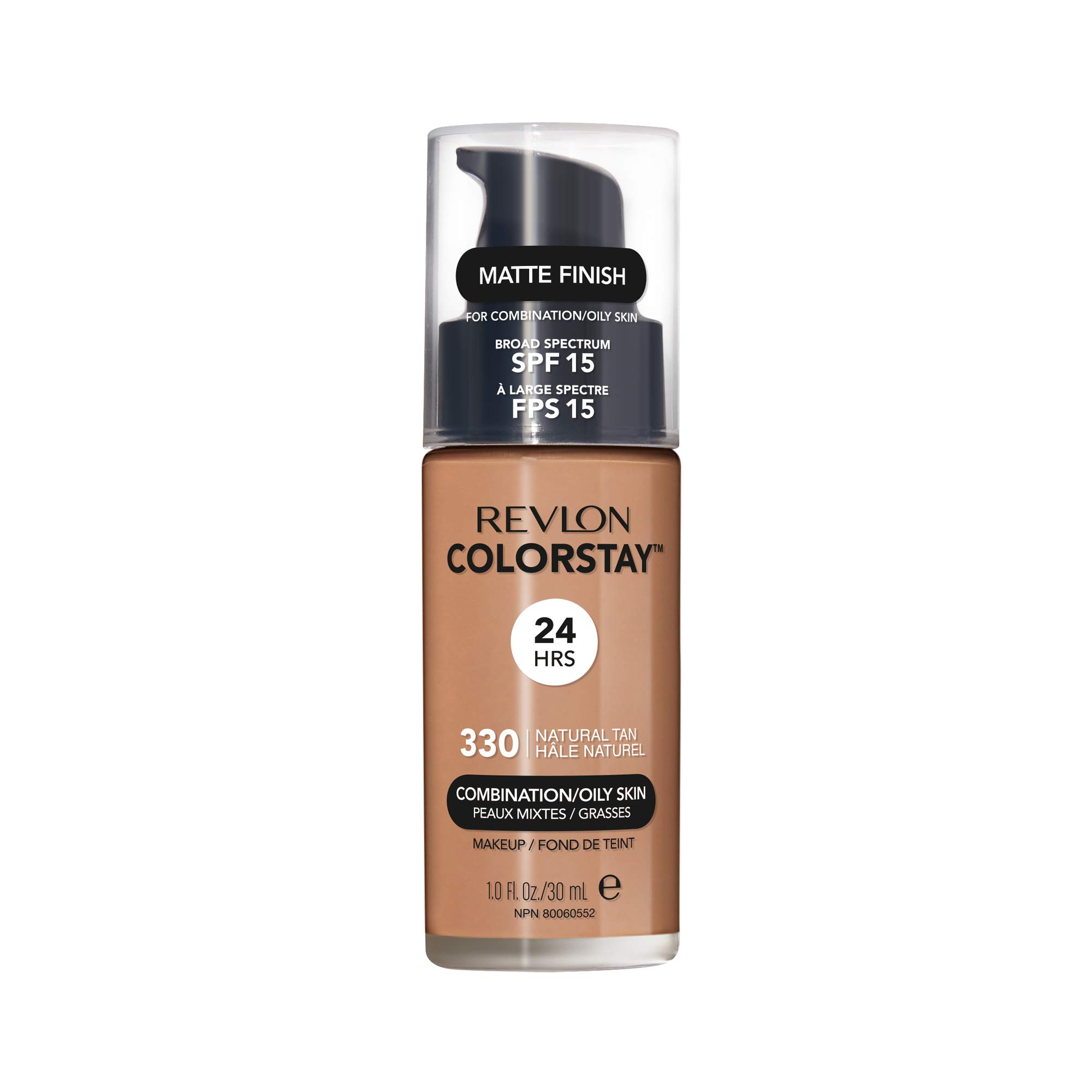 Revlon Liquid Foundation, ColorStay Face Makeup for Combination & Oily Skin, SPF 15, Longwear Medium-Full Coverage with Matte Finish, Natural Tan (330), 1.0 Oz