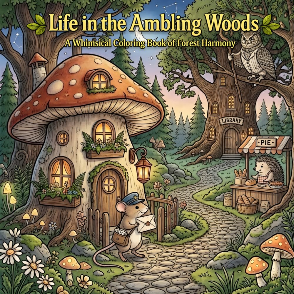 Life in the Ambling Woods: An Intricate Cottagecore Coloring Book: Detailed Scenes of a Whimsical Forest Village, Cozy Interiors, and Animal Neighbors