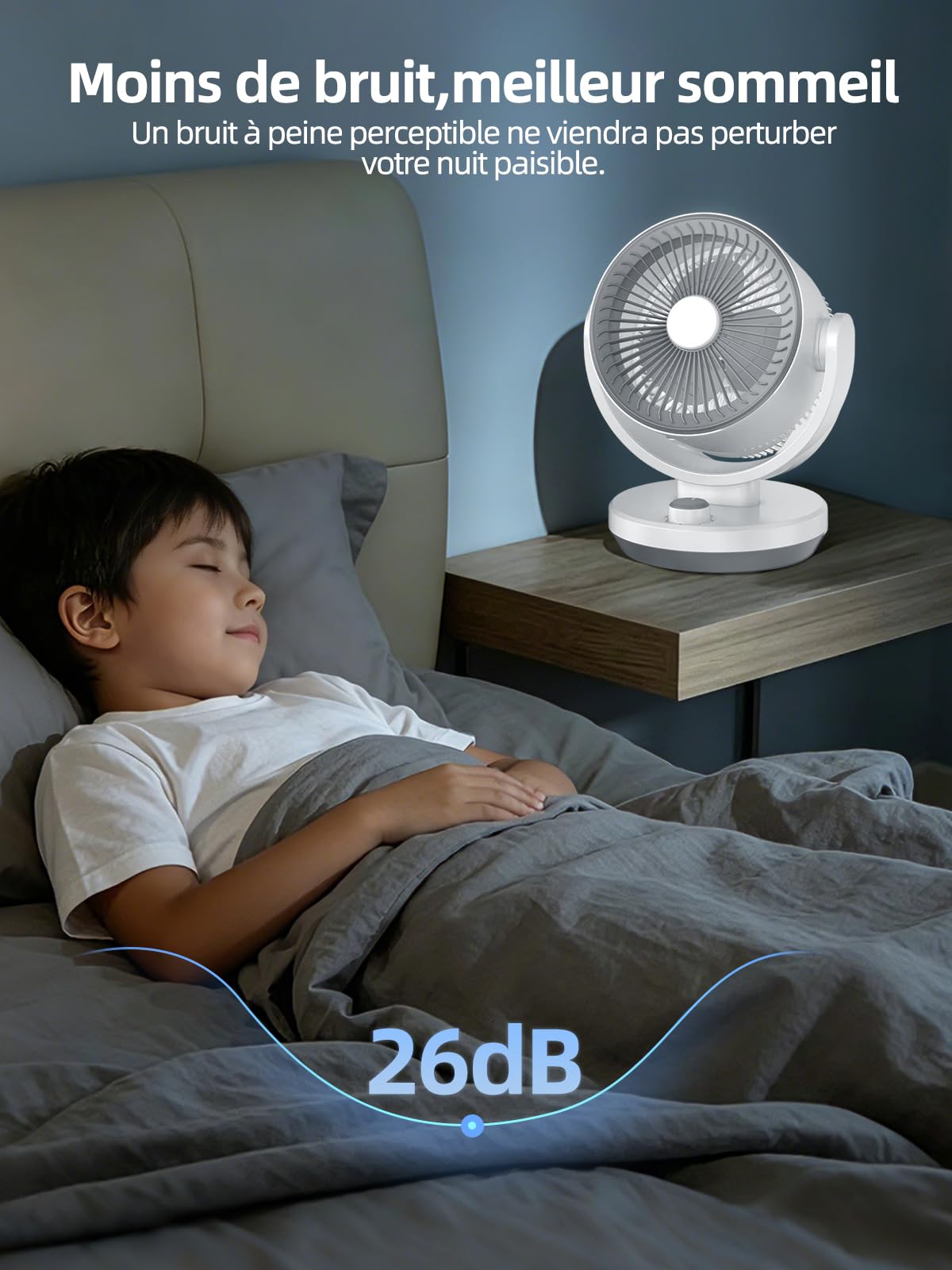 Ventilateur Silencieux Chambre,40W Ventilo Ultra Puissant Circulation d'air Turbo 3D Pour Salon Avec 3 Vitesses et Inclinaison Réglable à 90 °,Ventilateur de Bureau pour Pièces de 20m²（Rotatif）