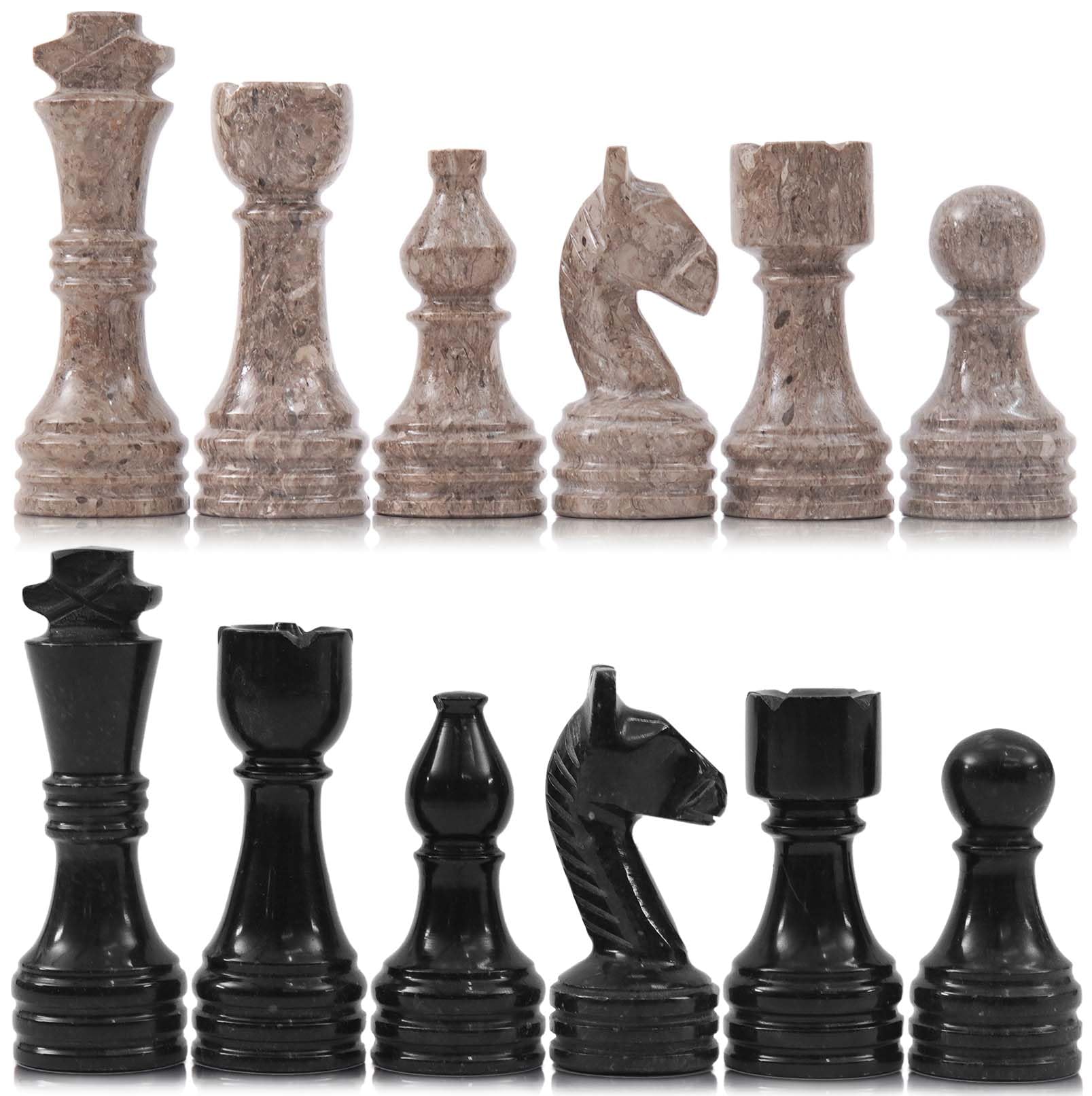 Marble Chess Pieces 3.5 Inch King Handmade Oceanic and Black 32 Chess Figures for Board Games, Suitable for Travel Chess Game