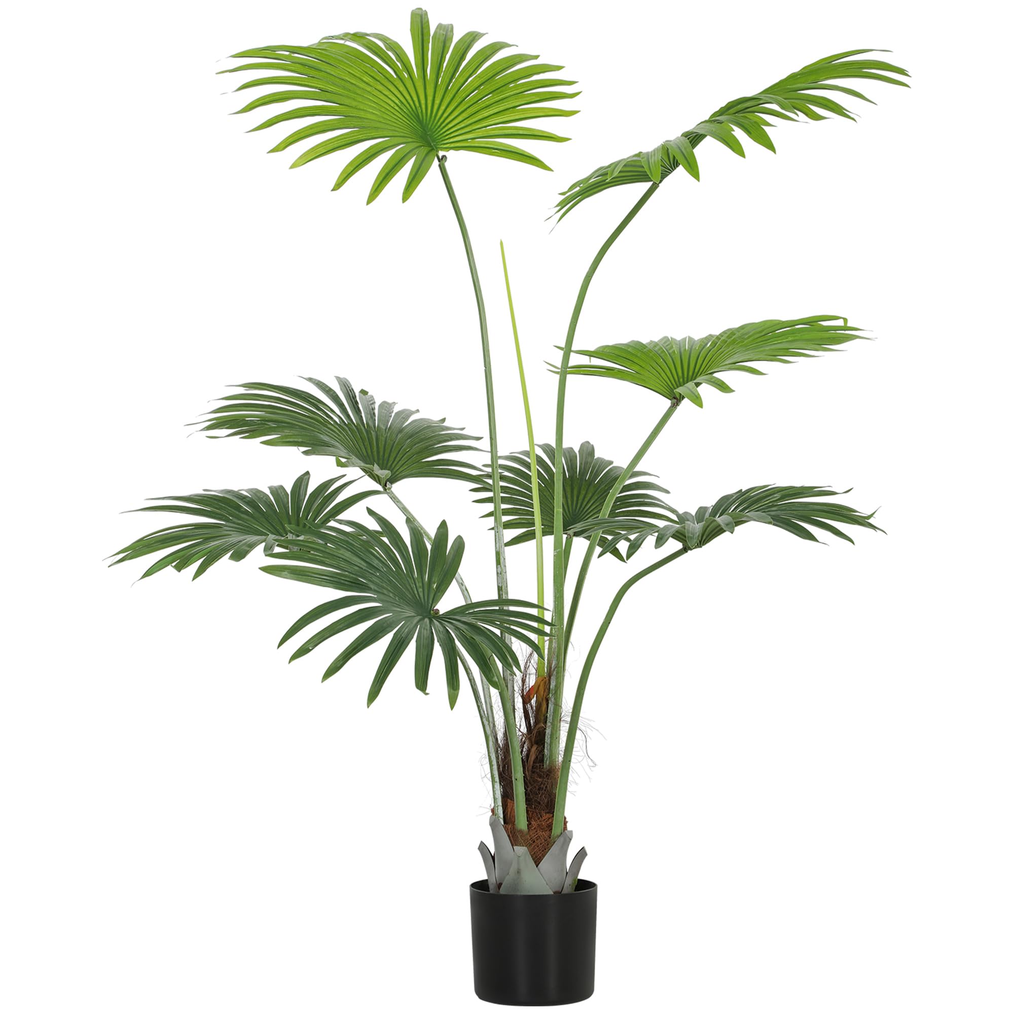 Homcom Green 145Cm Artificial Palm Tree, Decorative Artificial Plant With Lifelike Peva Leaves And Coconut Coir, Fake Tree With Plastic Pot And Flocking For Home Office Decor,