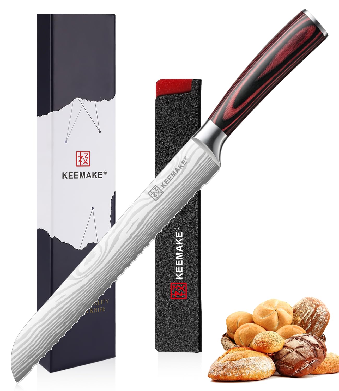KEEMAKE Bread Knife for Homemade Bread, 8" Sourdough Bread Knife Serrated with Ultra Sharp High Carbon Stainless Steel Blade, Cutting Slicer for Bread Cake Fruit, Ergonomic Handle, Gift Box Included