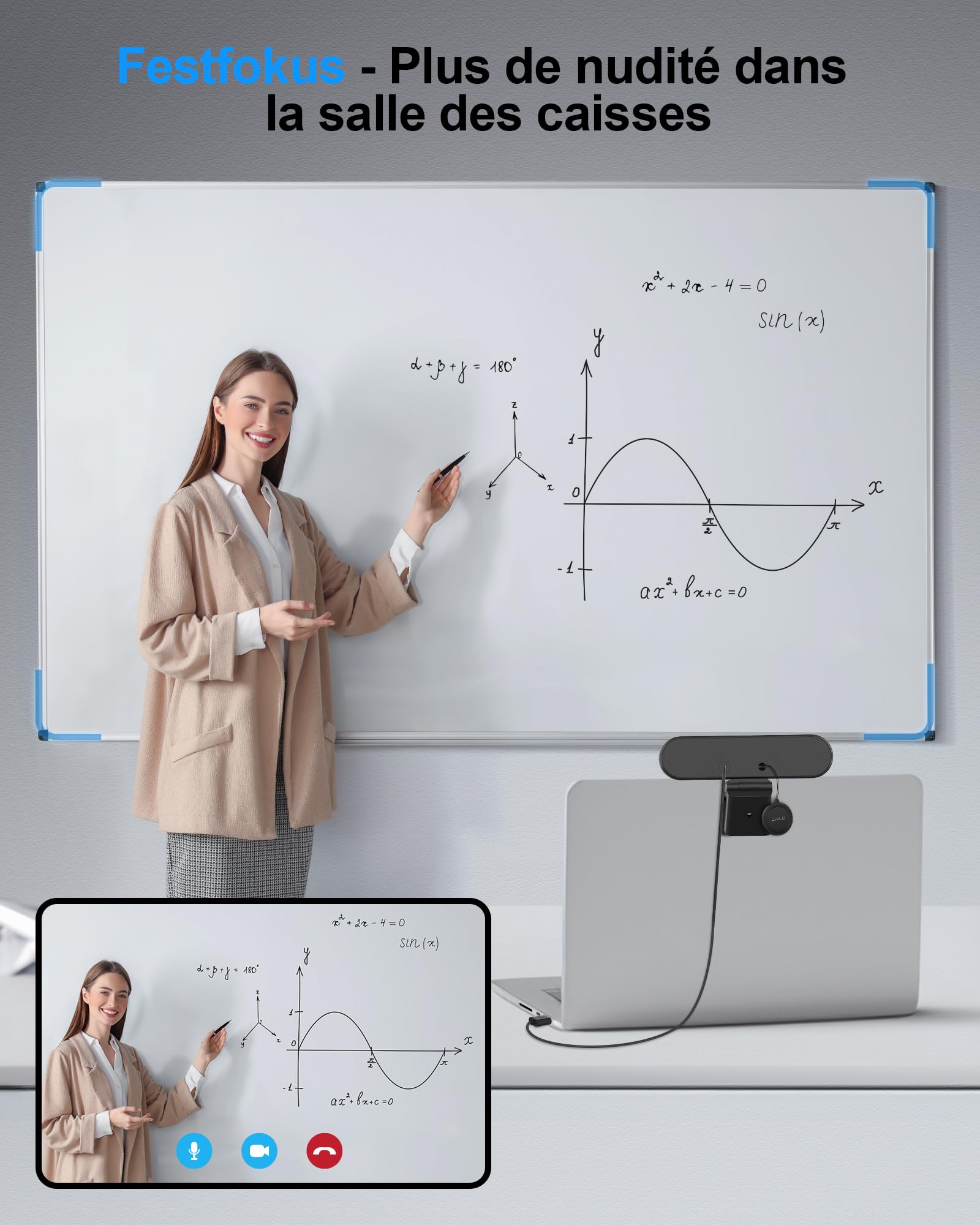 EMEET Webcam C980PRO avec microphone et haut-parleur avec cache objectif, champ de vision à 90°, mise au point automatique, Plug & Play, webcam idéale pour PC, équipes, conférence