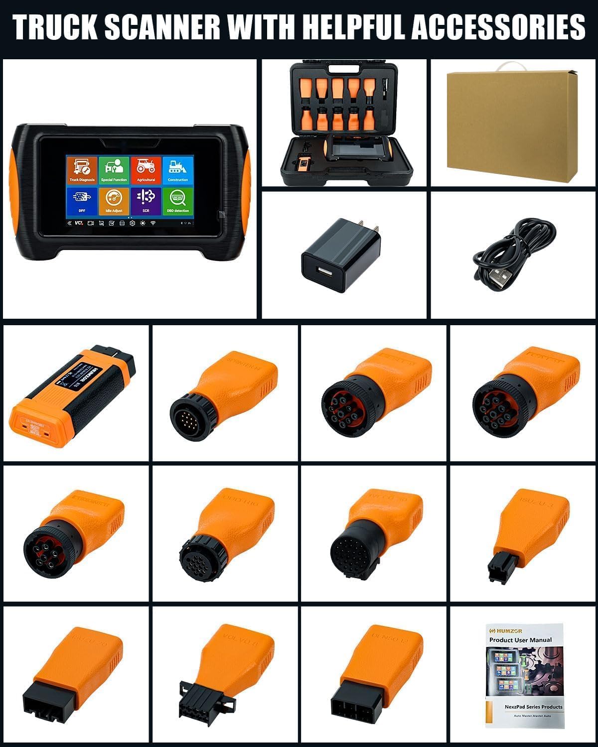 OBD2 Diagnosegerät, Bi-Direktionale Diagnosegerät für Schweren LKW, Auslesegerät LKW mit 17+Servicefunktionen, OBD Diagnosewerkzeuge für 24V Lastwagen, Nutzfahrzeuge, Heavy Duty Truck