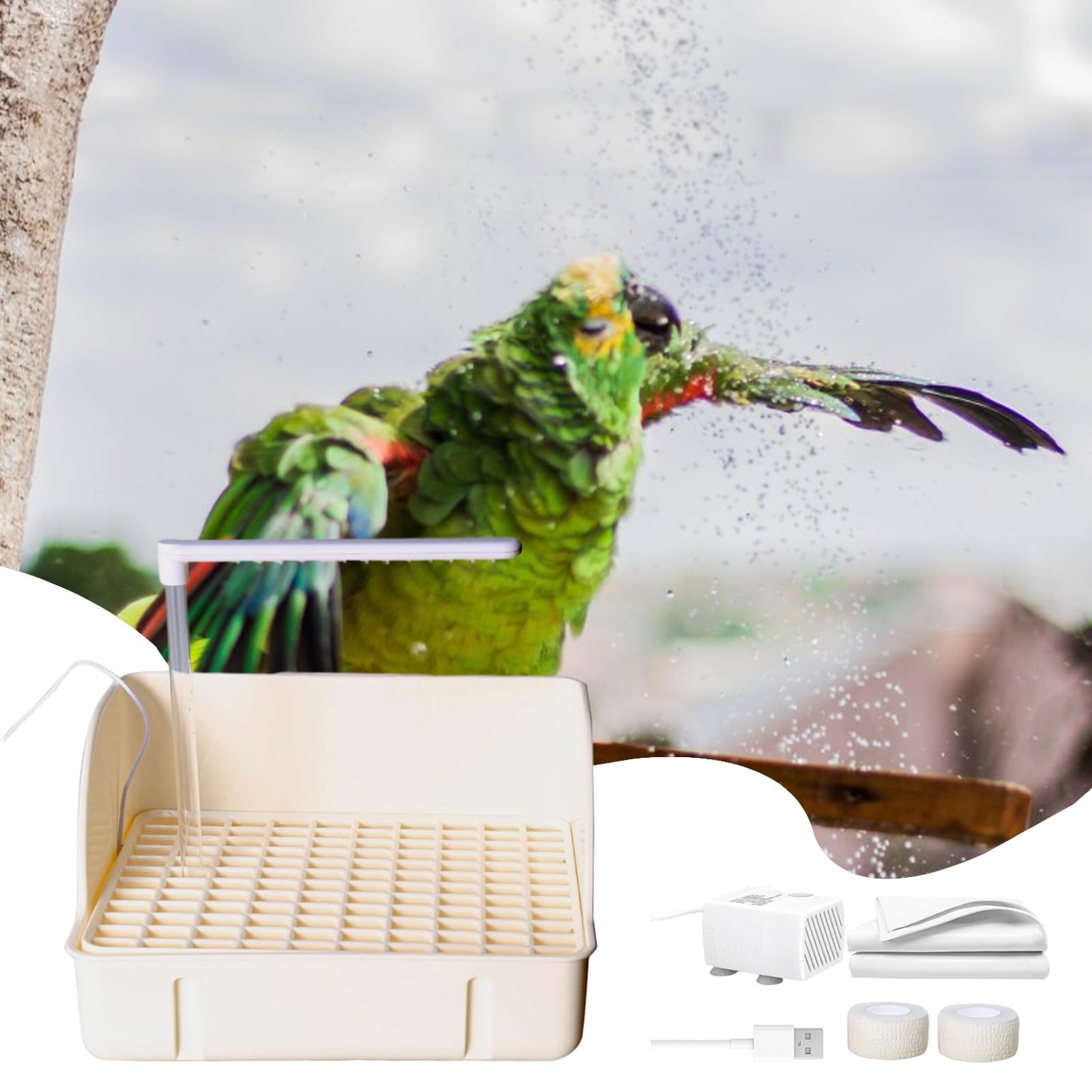BAJO AUTOMÁTICO - DOPUGA 'ACCHADO | Bañera para loros circulantes con | bomba | Amplio contenedor para el baño del gorrión de diseño | Accesorio para jaula para animales domésticos para conuce