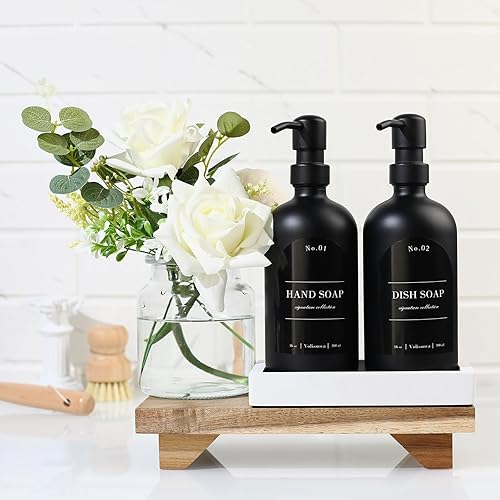 Miniatura 2 de Paquete de 2 dispensadores de jabón de vidrio con bombas para baño y cocina, juego de dispensador de jabón de granja, jabón de manos, jabón para