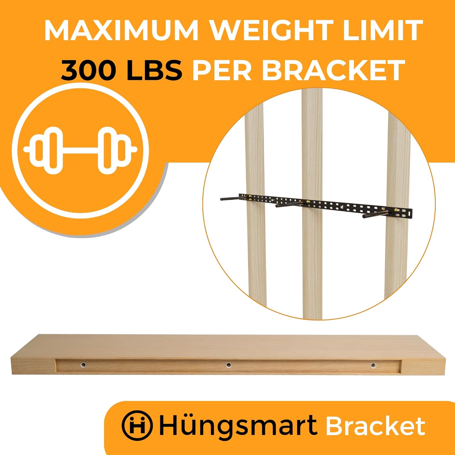 HÜNGSMART 48 Inch Wooden Floating Shelf – Supports 300lbs – Carpenter Designed - Engineered Wood 4 Foot Long - Oak Finish – Includes Laser Welded Precision Wall Bracket (48 inches x 11 13/16 inches)